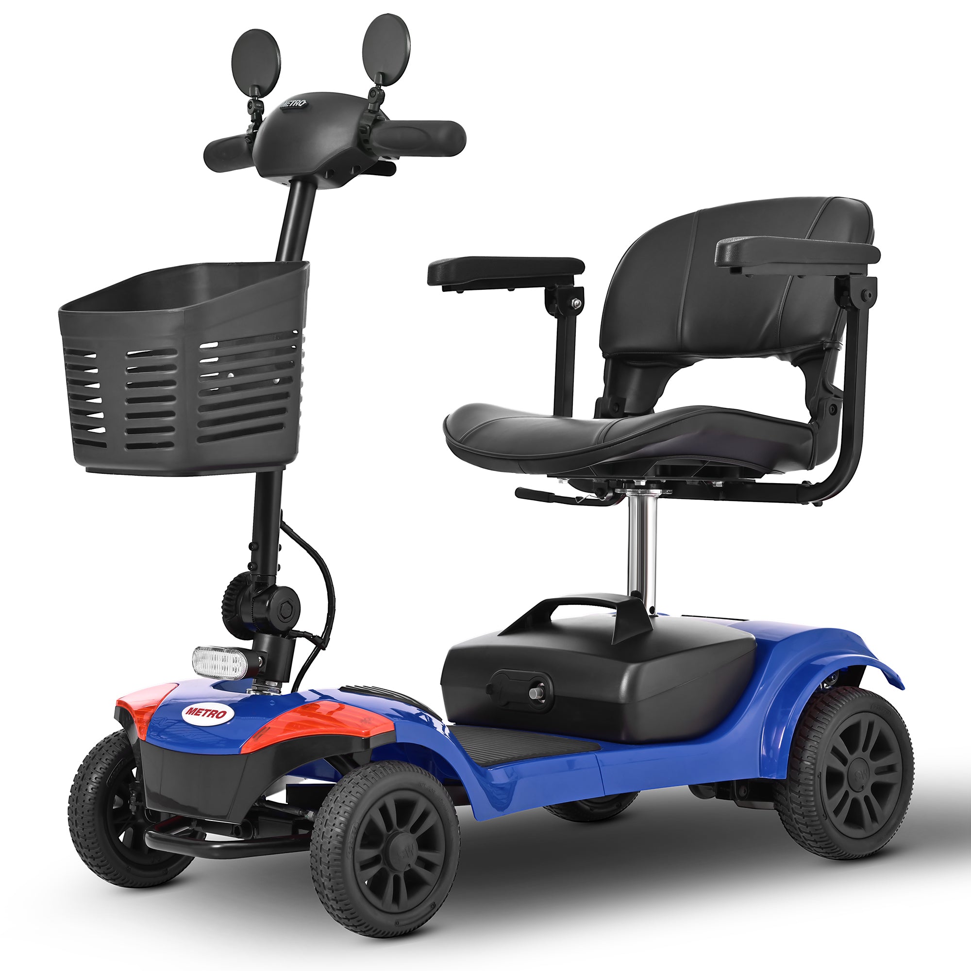 PAPROOS 4 Wheel Mobility Scooter for Seniors, Durable Heavy Duty Folding Power Wheelchair with Lights and Basket for Travel, 330lbs, Red
