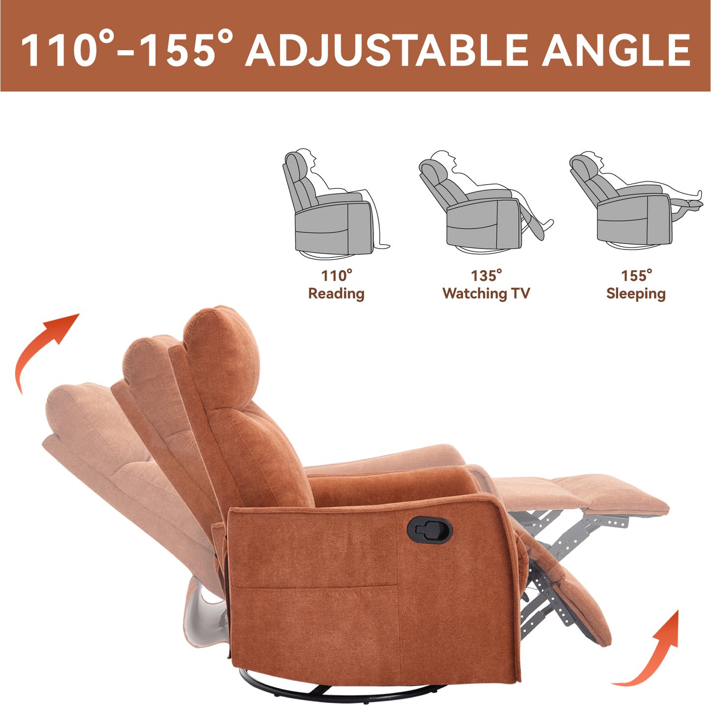 PAPROOS Heat Massage Recliner Chair, 360°Swivel Rocker Recliner Chair, Home Theater Recliner with 2 Side Pockets, Push Back Recliner, Nursery Chair for Bedroom, Living Room