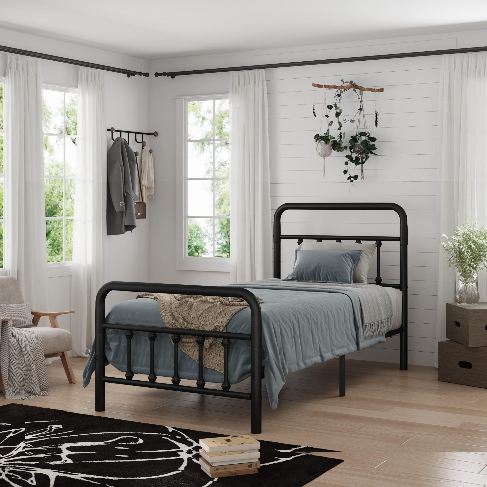 PAPROOS Twin Metal Bed Frame, Black