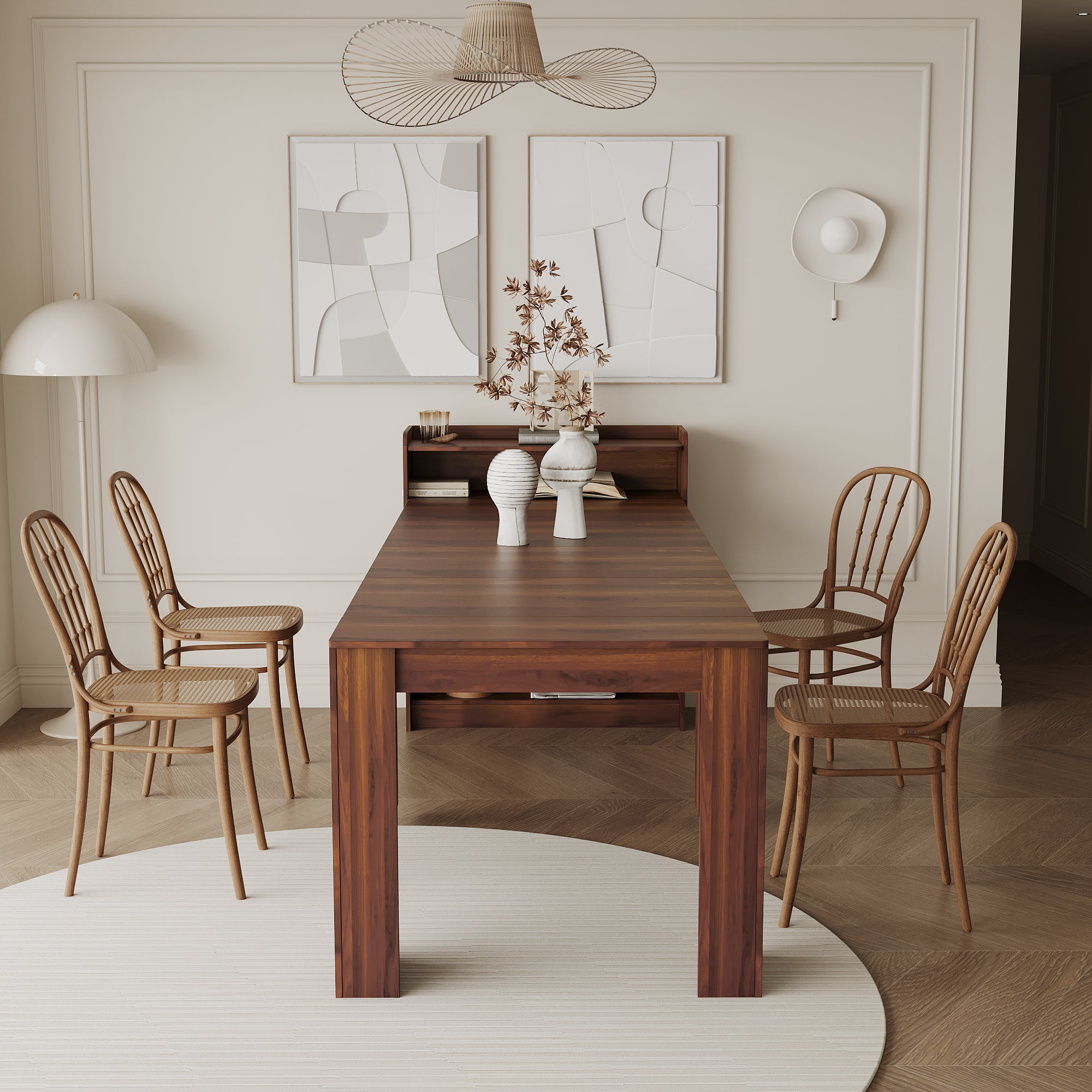 PAPROOS Extendable Dining Table for 6-10, 20" -100"Expandable Rectangle&nbsp;Dining Table with Storage, Folding Space Saving Kitchen Table, Extra Long Dining Room Table, Sideboard, Walnut(Only Table)