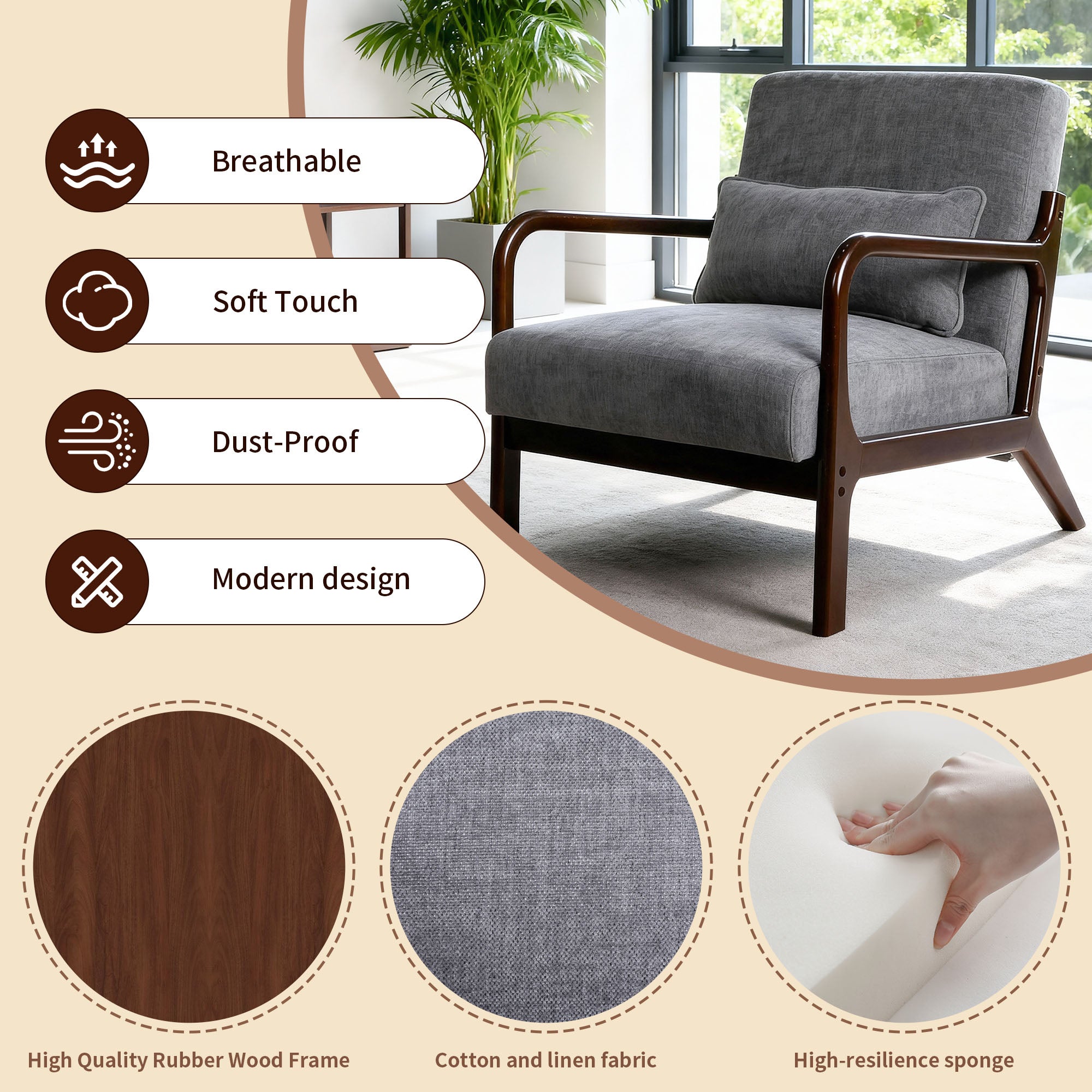 PAPROOS Modern Accent Chair, Arm Chair