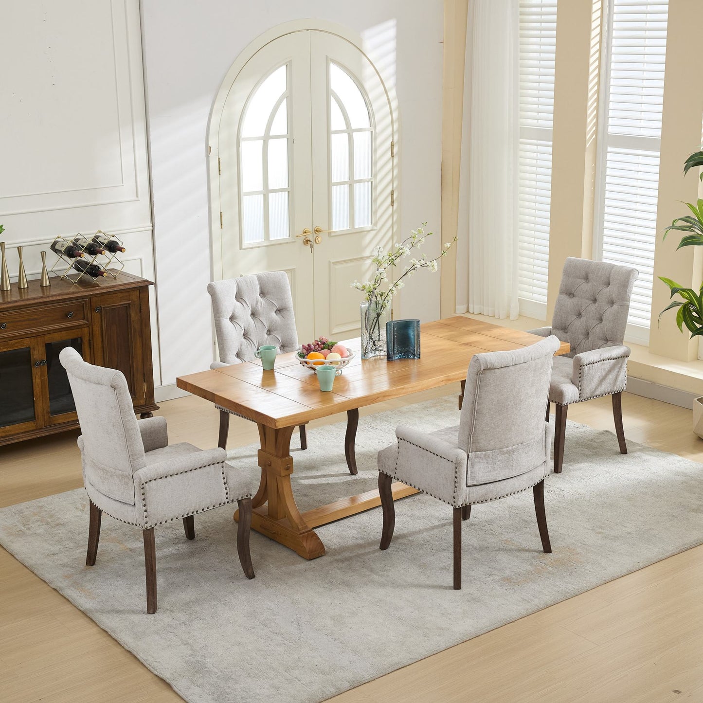 PAPROOS Upholstered Dining Chair, Chenille Fabric Tufted Dining Room Chair with Curved Solid Wood Legs, Modern Accent Dining Chair with Arm, Armchair for Kitchen, Living Room, Black