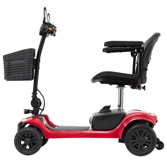PAPROOS 4 Wheel Mobility Scooter for Seniors, Durable Heavy Duty Folding Power Wheelchair with Lights and Basket for Travel, 330lbs, Red