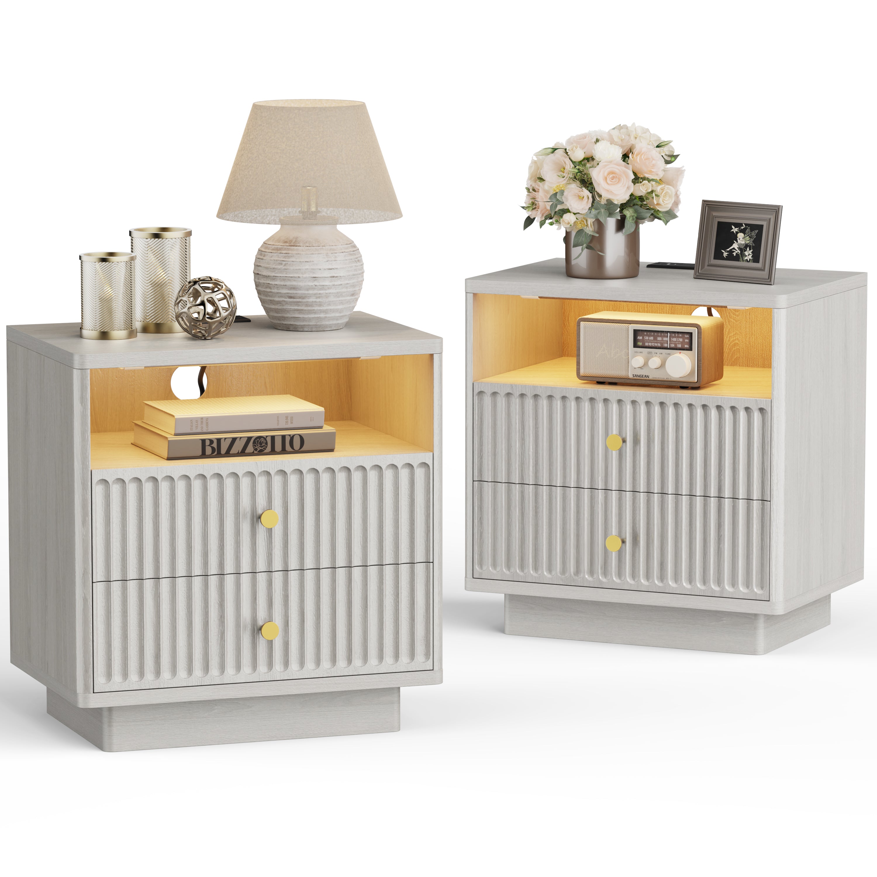 Fluted Nightstand with Charging Station