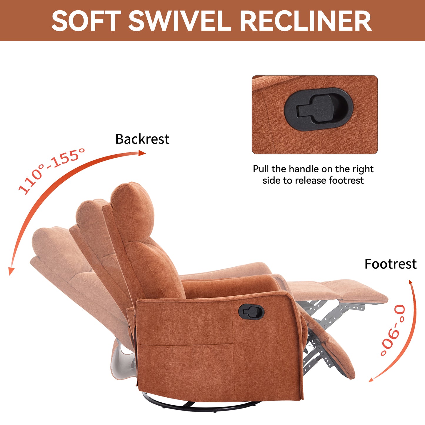 PAPROOS Heat Massage Recliner Chair, 360°Swivel Rocker Recliner Chair, Home Theater Recliner with 2 Side Pockets, Push Back Recliner, Nursery Chair for Bedroom, Living Room