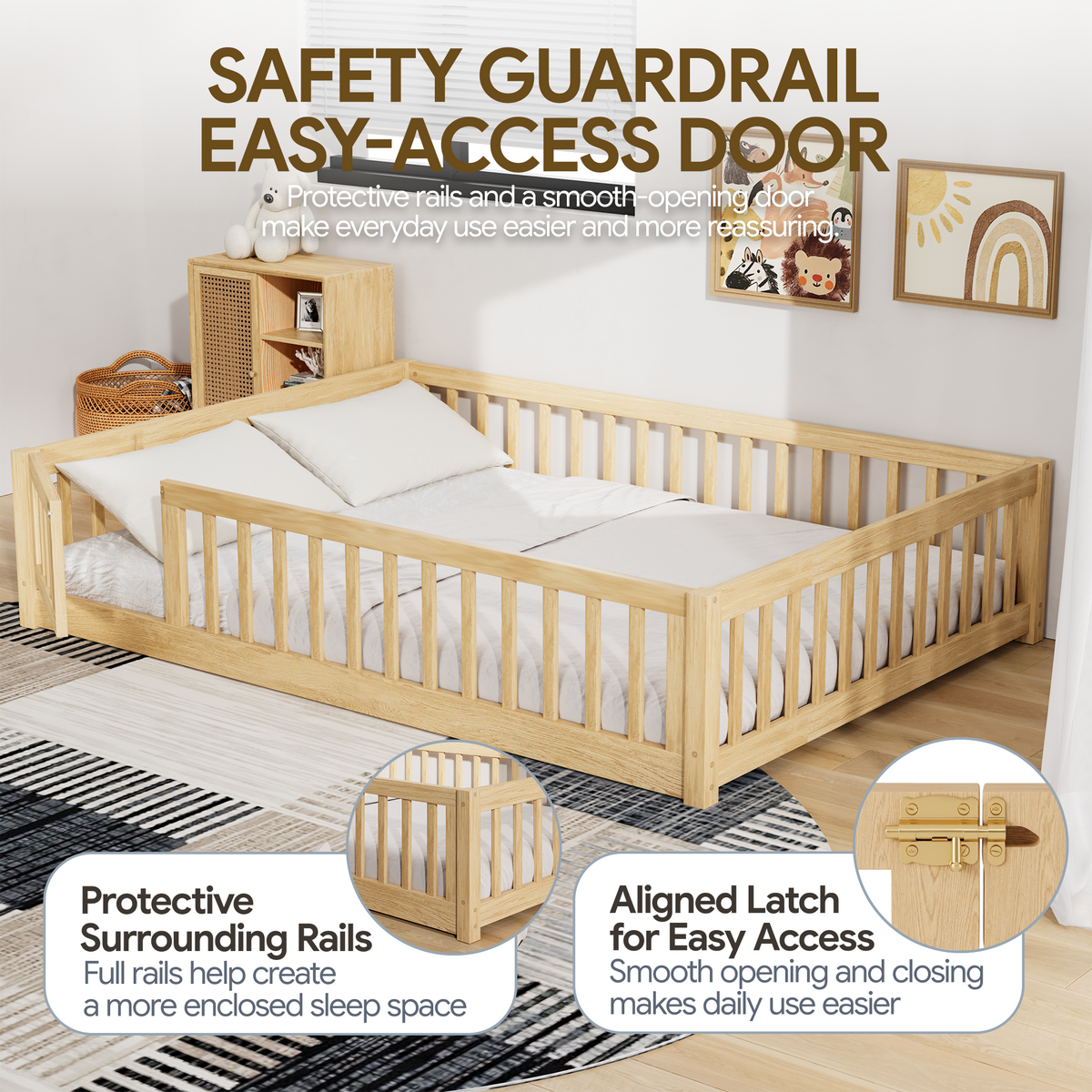 PAPROOS Wood Montessor Floor Bed