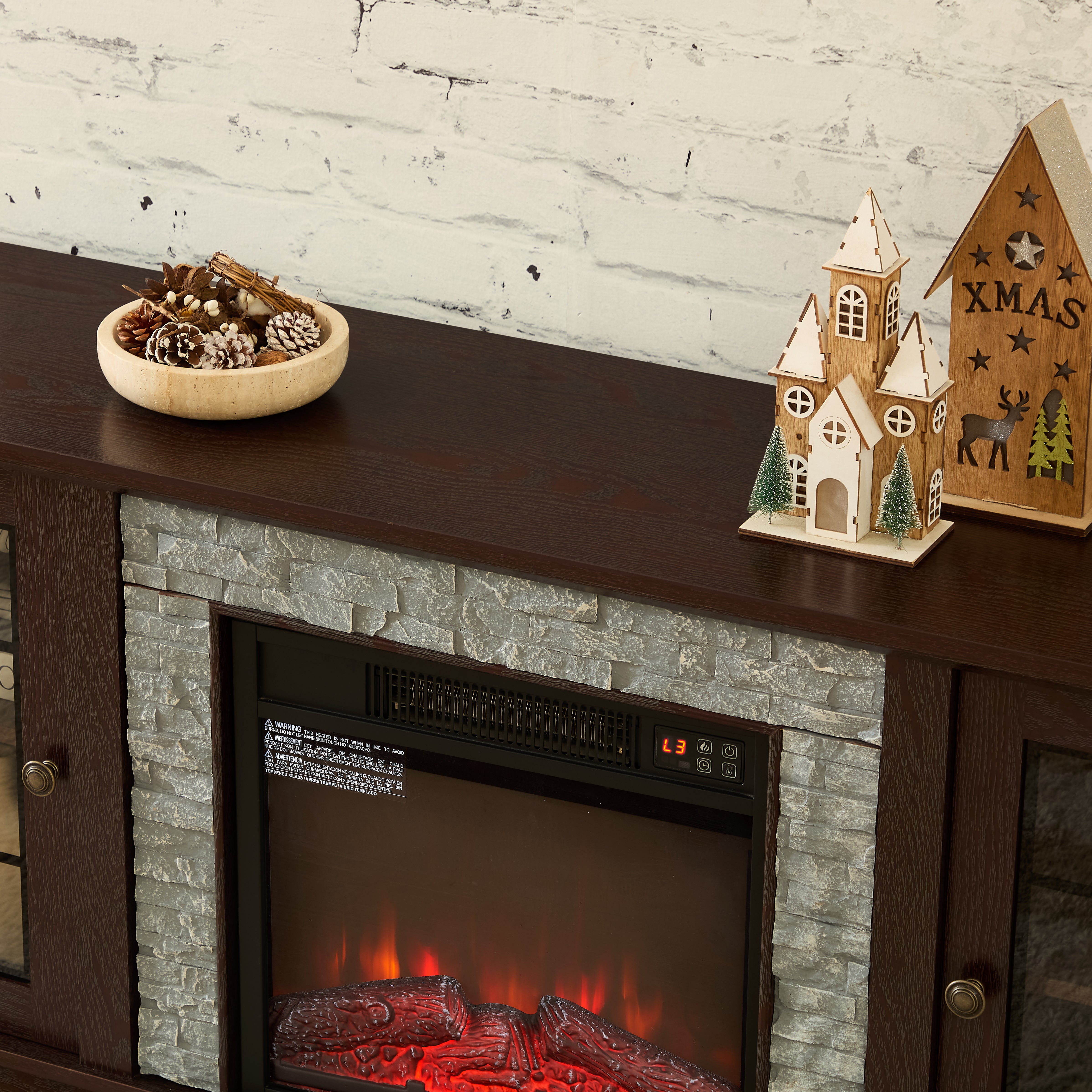 PAPROOS Farmhouse Fireplace TV Stand for TVs up to 65"