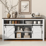 Paproos Sideboard Buffet Cabinet, Wood Buffet Cabinet with Open Storage, Farmhouse Kitchen Storage Cupboard with Sliding Barn Door and Mesh Panels for Living Room, Hallway, Dining Room, White