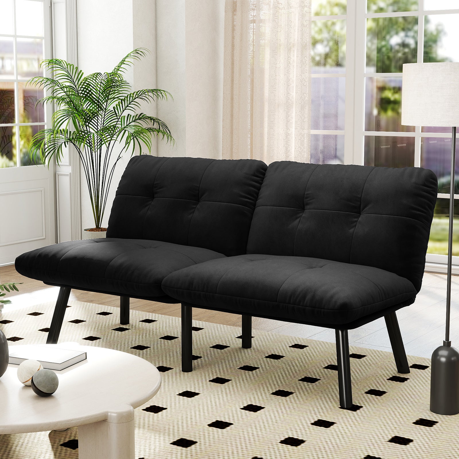 PAPROOS Convertible Futon Sofa Bed, Folding Sofa Bed Couch, Velvet Upholstered Sofa Bed Couch, Loveseat Recliner Sleeper for Living Room, Small Space, Apartment