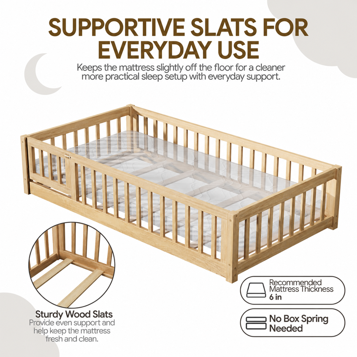PAPROOS Wood Montessor Floor Bed