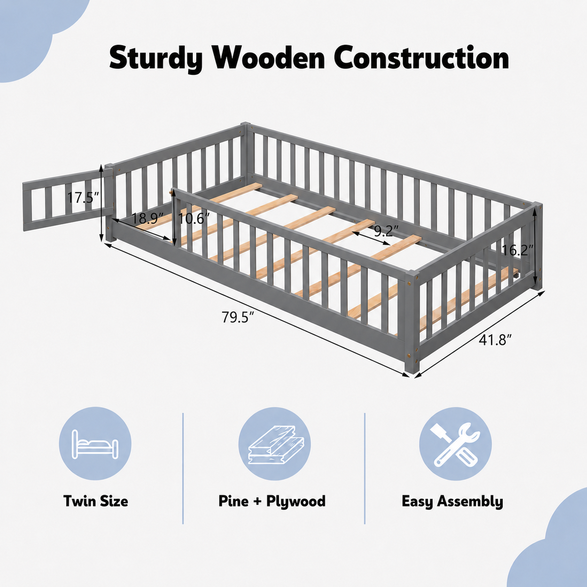 PAPROOS Wood Montessor Floor Bed