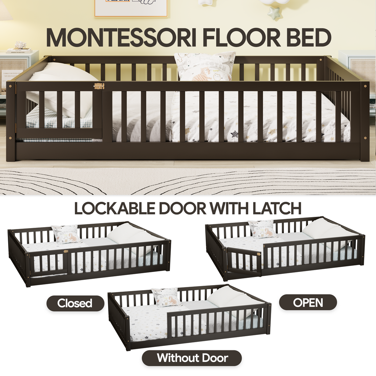 PAPROOS Wood Montessor Floor Bed