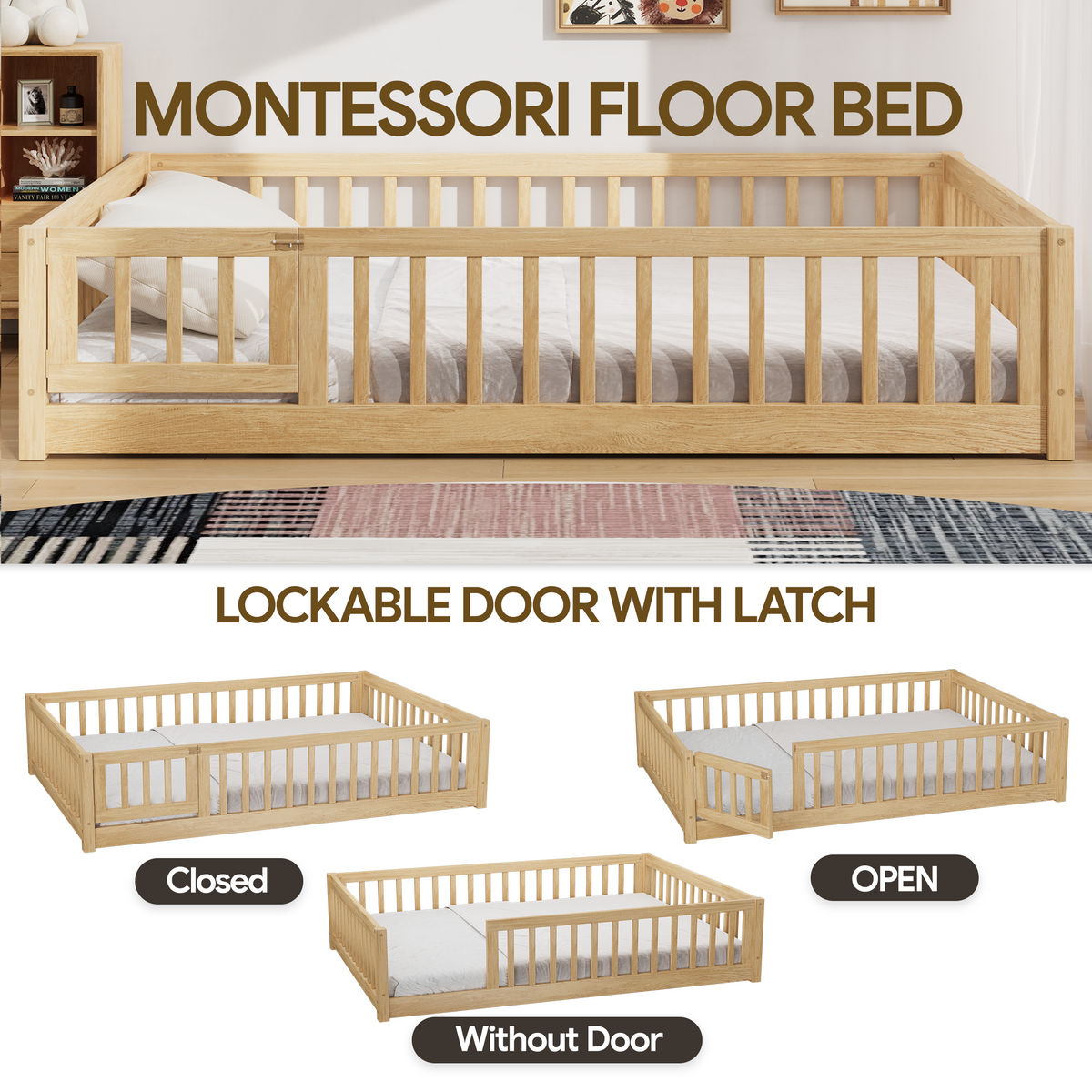 PAPROOS Wood Montessor Floor Bed