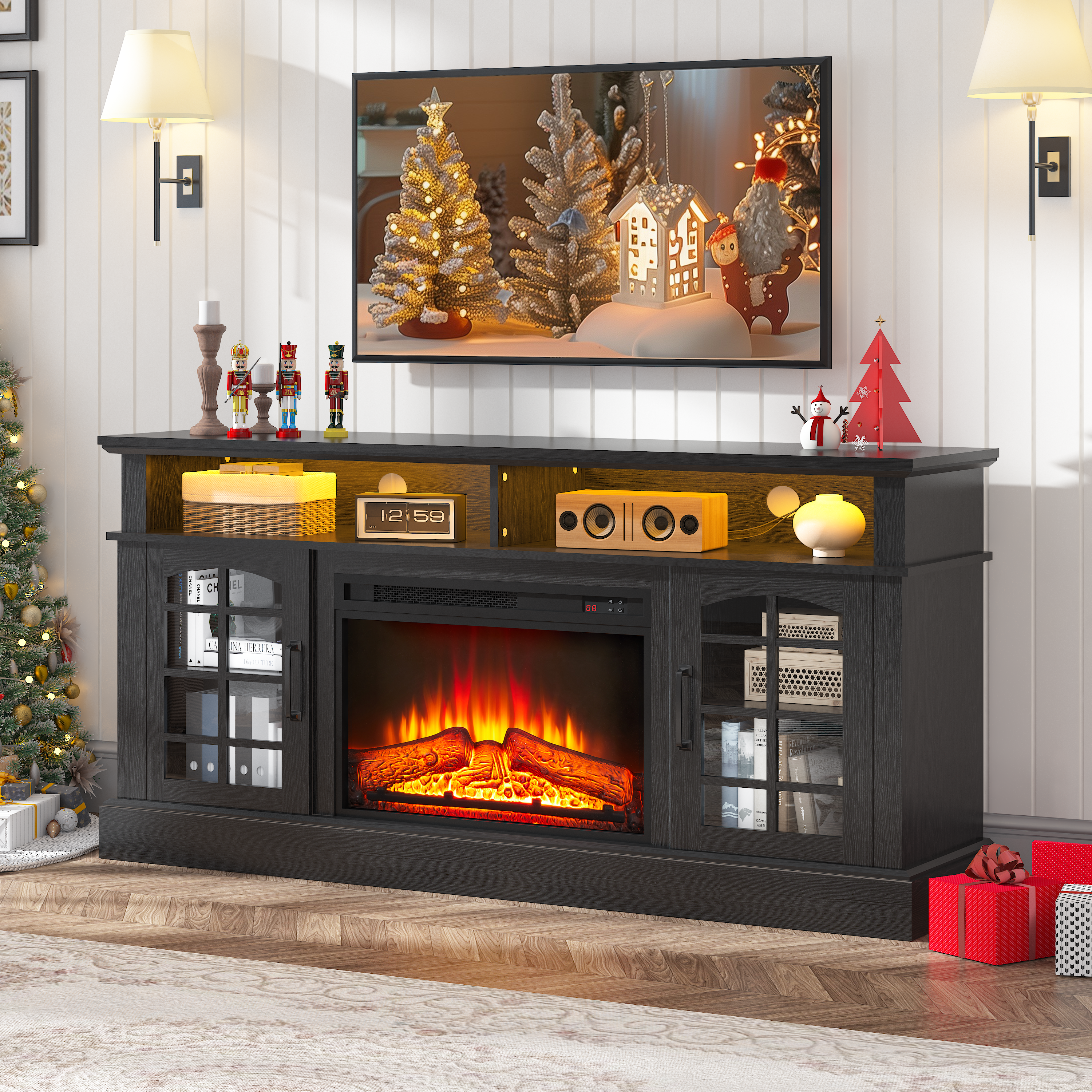 PAPROOS Fireplace TV Stand for 65inch TVs