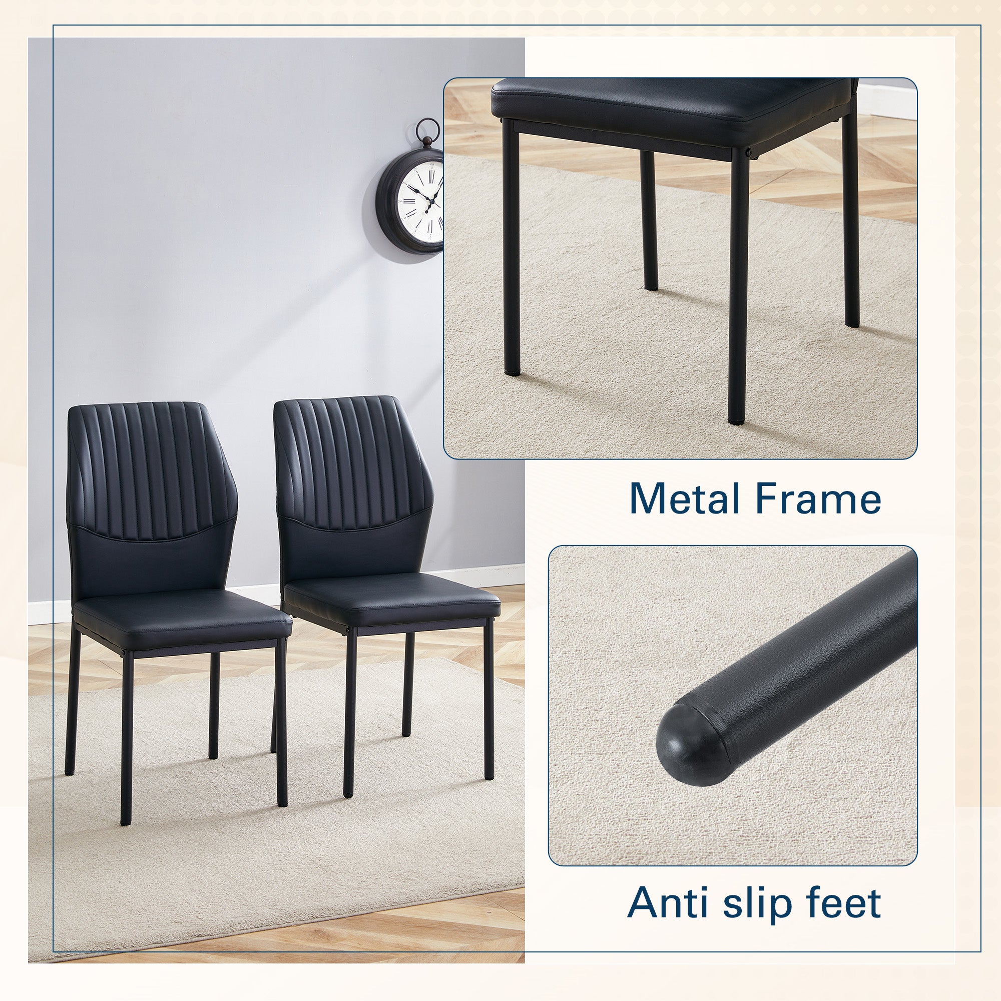 Dining Chairs Set of 4, Paproos PU Leather Upholstered Dining Chairs, Mid Century Accent Chair Side Chair with High Backrest and Metal Legs, Dining Kitchen Living Room