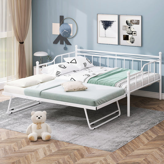 PAPROOS Twin Metal Daybed with Pop Up Trundle Bed