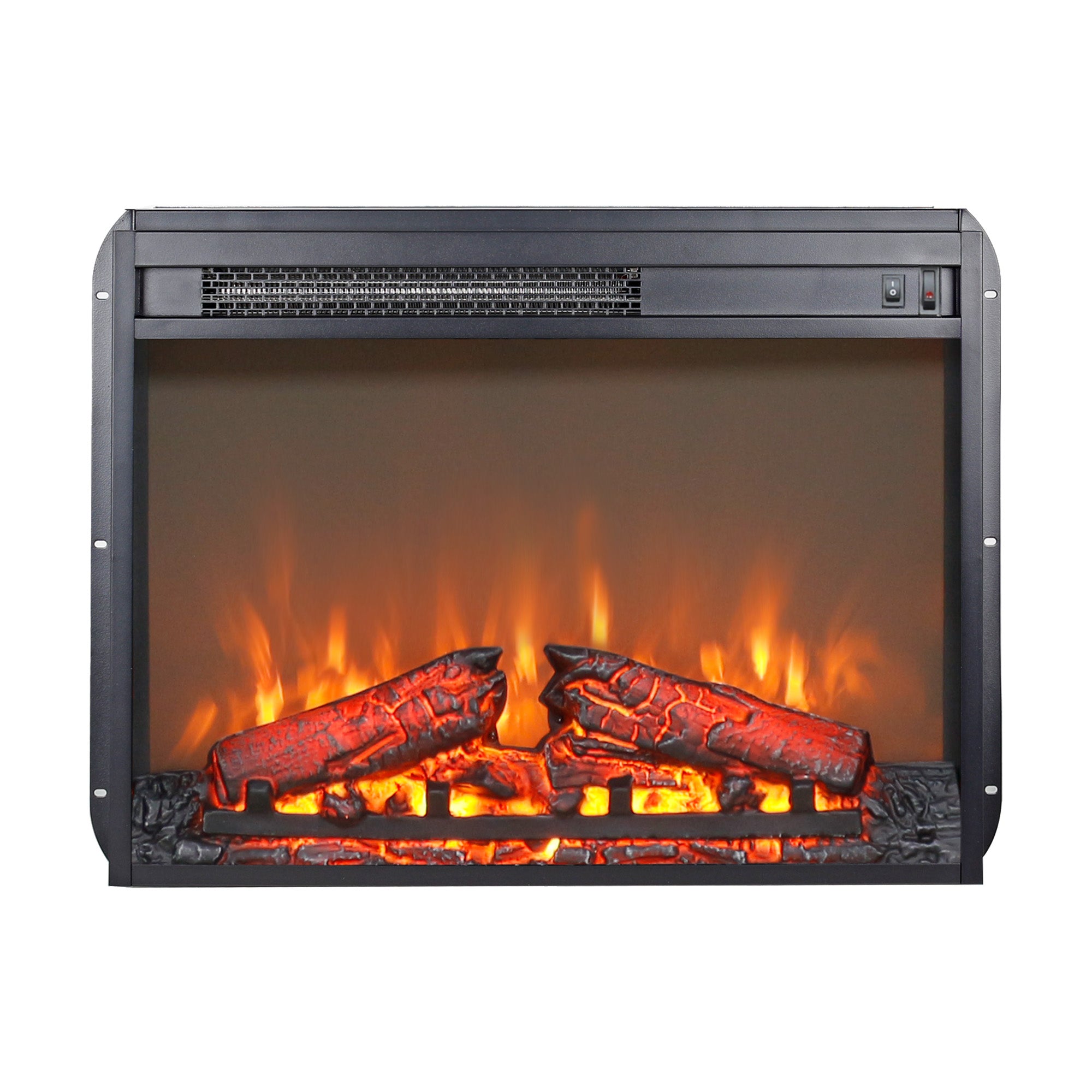 23 Inch Electric Fireplace Insert Heater, PAPROOS Freestanding & Recessed Fireplace Heater with Log Set, Realistic Flame, Electric Fireplace without Control, 1400W, Antique Black