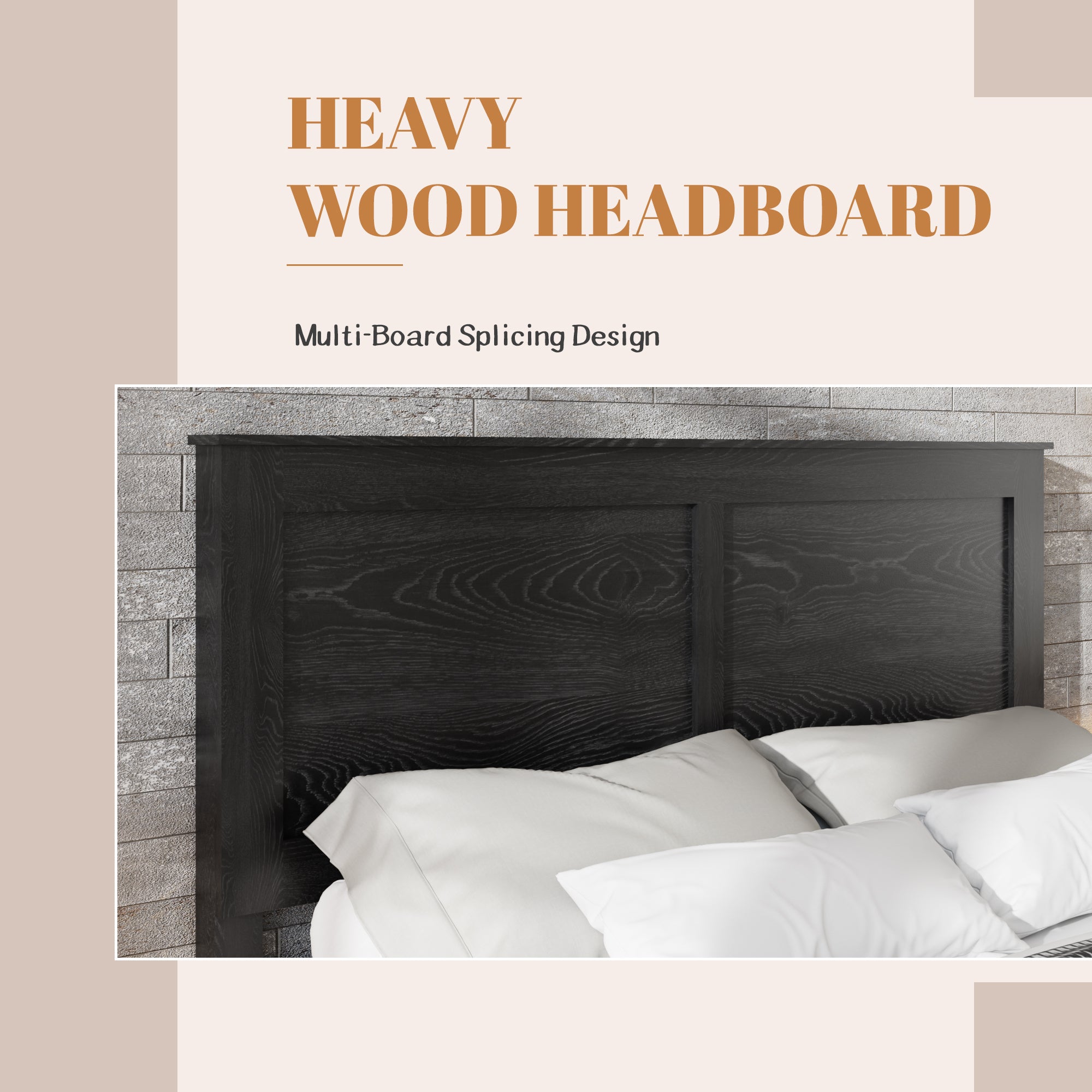 PAPROOS Queen Size Bed Frame, Wooden Queen Bed with Headboard, Modern Farmhouse Platform Bed with Underbed Storage, Queen Wooden Bed Frame, No Box Spring Needed, Black（Mattress Not Included)