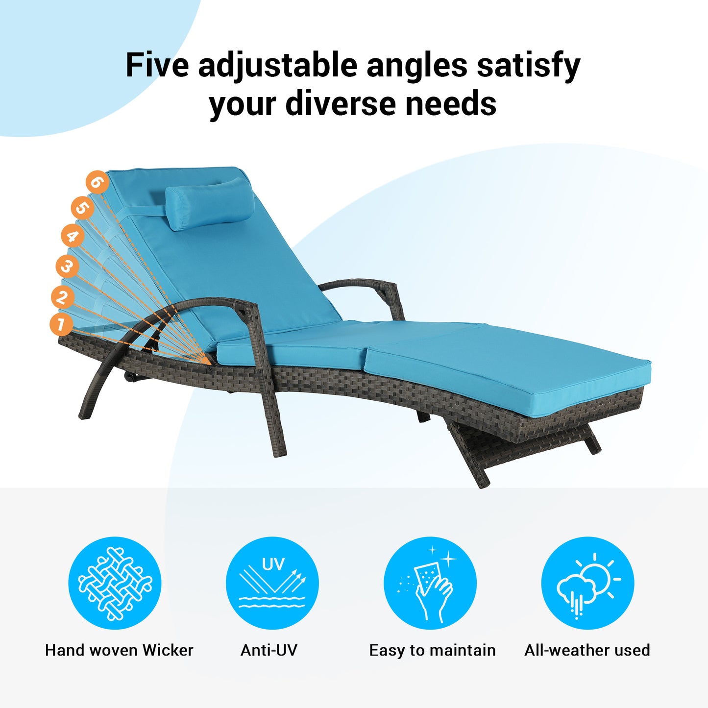 Outdoor Chaise Lounge Chair Set of 2, Rattan Patio Chaise Lounge Chair with Cushion and Arms, Modern 5-Positions Adjustable Outdoor Lounger Recliner for Poolside, Garden, Backyard, Light Gray
