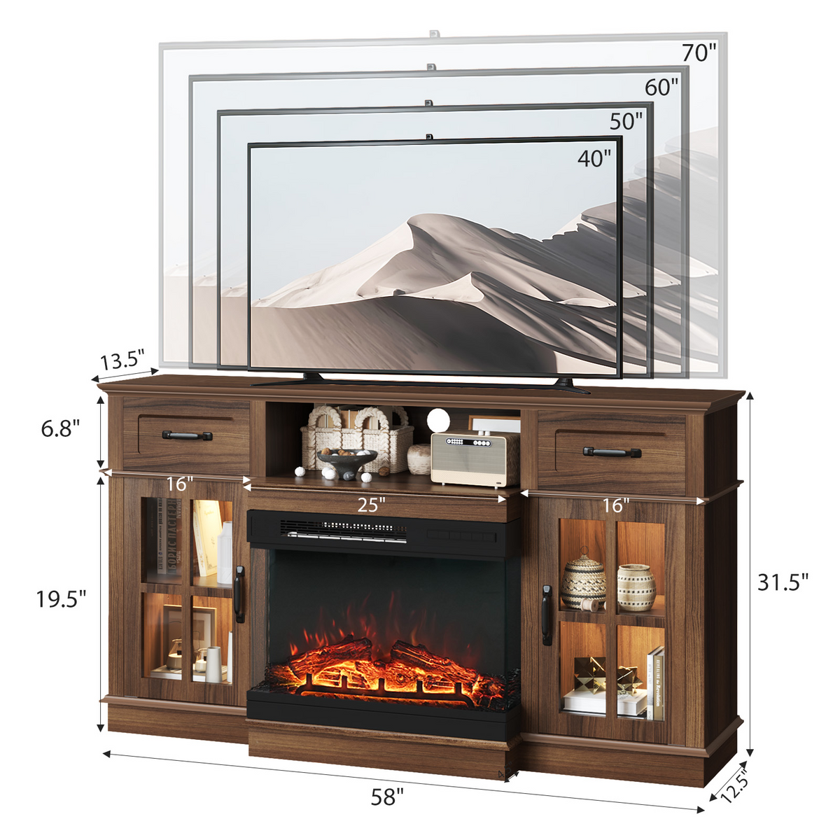 PAPROOS 58" Fireplace TV Stand