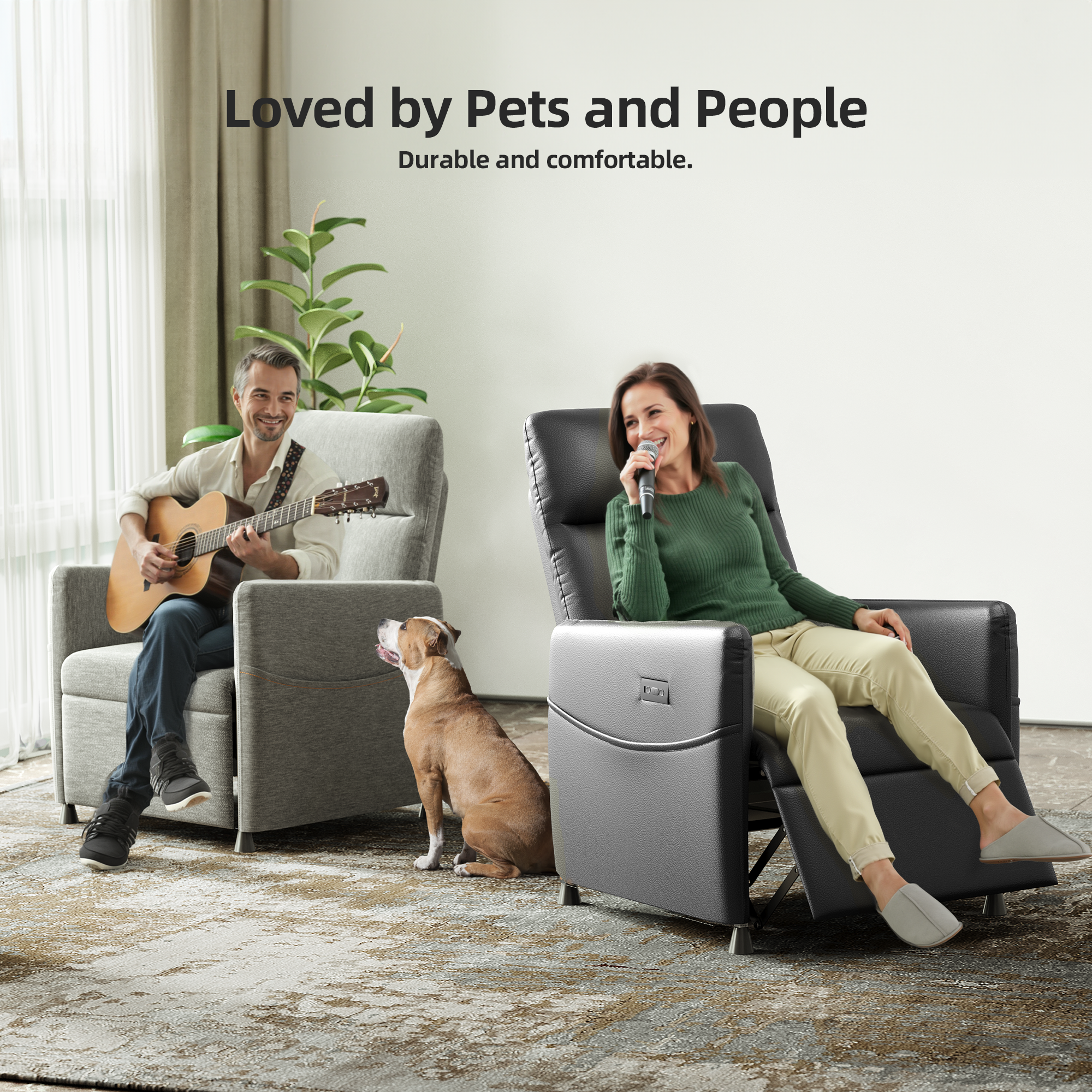 Electric Recliner Chair for Adults, PAPROOS Velvet Power Recliner Chair with Footrest & Padded Seat, Small Reclining Sofa with Side Pocket, Manual Recliner for Living Room Home Theater, Light Grey
