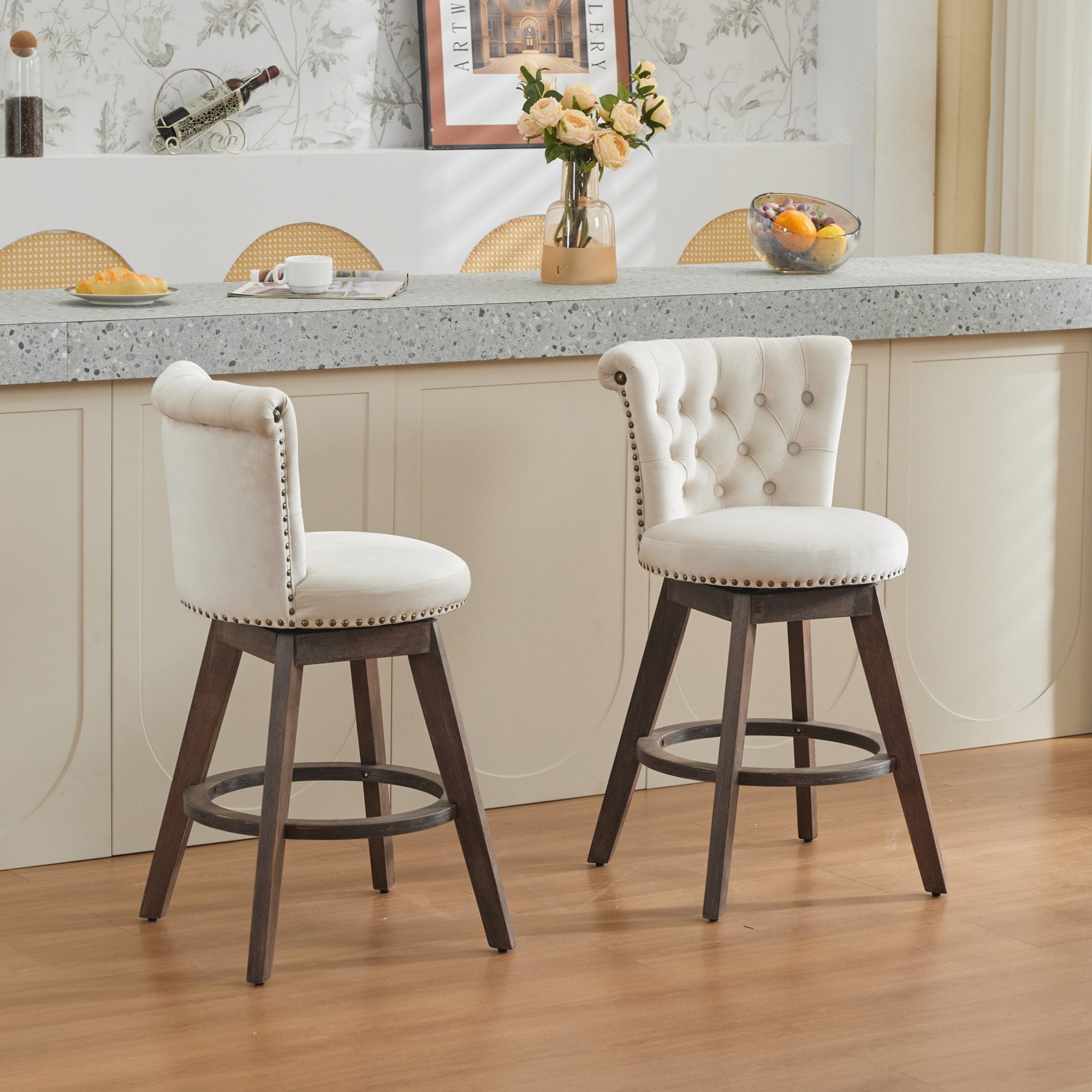 PAPROOS Velvet Bar Stools Set of 2