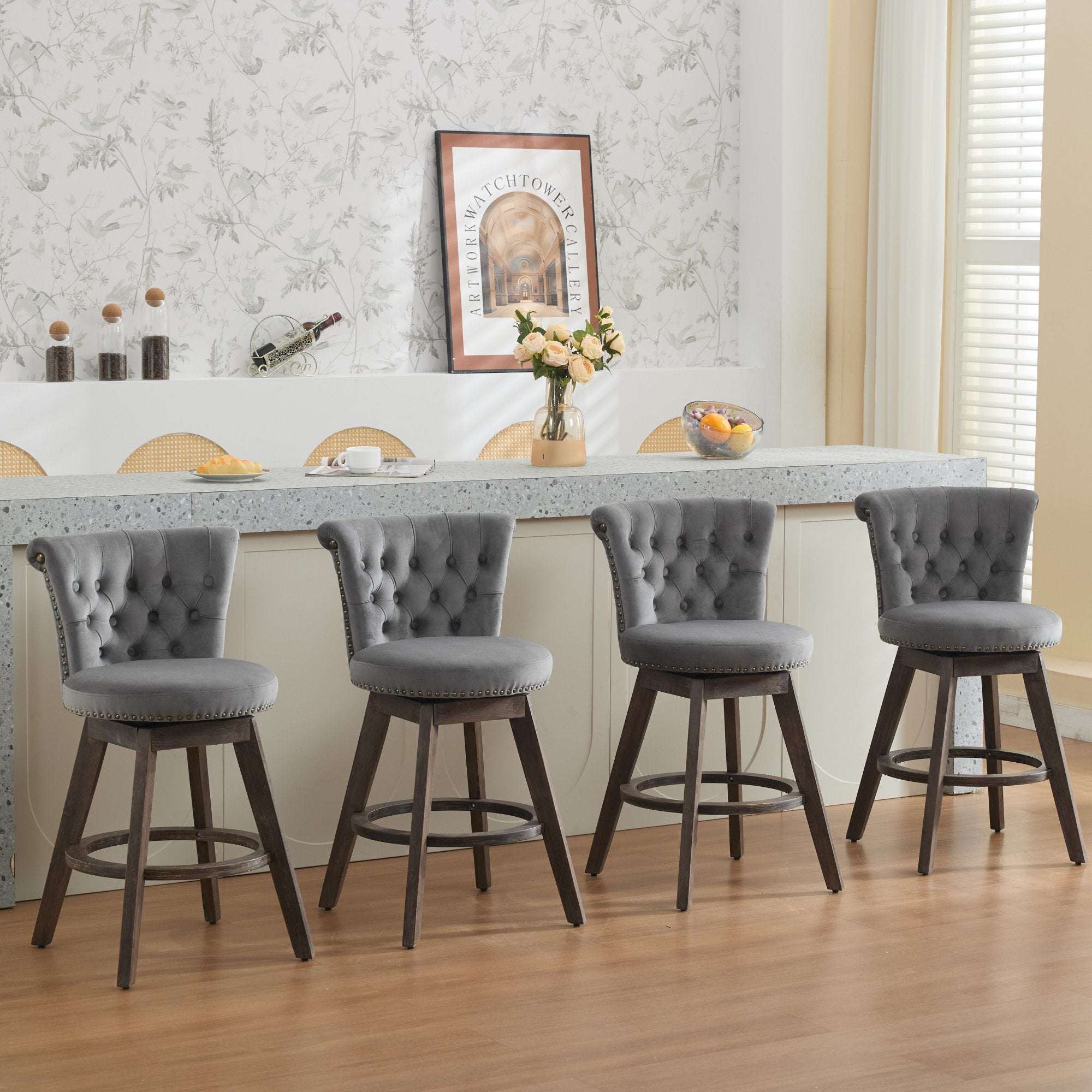 PAPROOS Velvet Bar Stools Set of 2