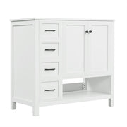 PAPROOS 36” Bathroom Vanity with Sink, Wood Bathroom Storage Cabinet with 2 Doors and 2 Drawers, Modern Basin Cabinet with Open Shelf, Freestanding Solid Wood Frame Bathroom Vanity, White