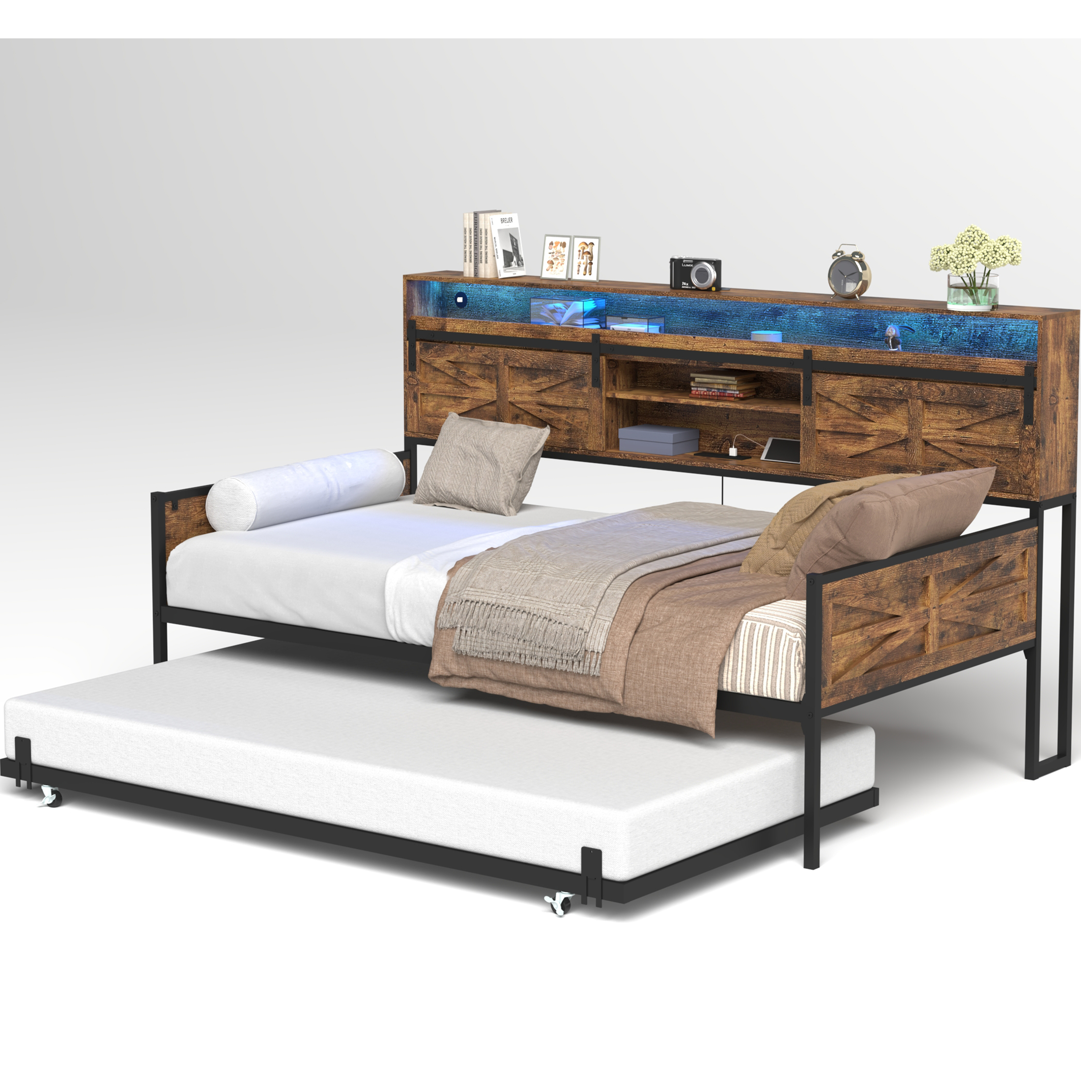 PAPROOS Twin Size Daybed with Trundle Included
