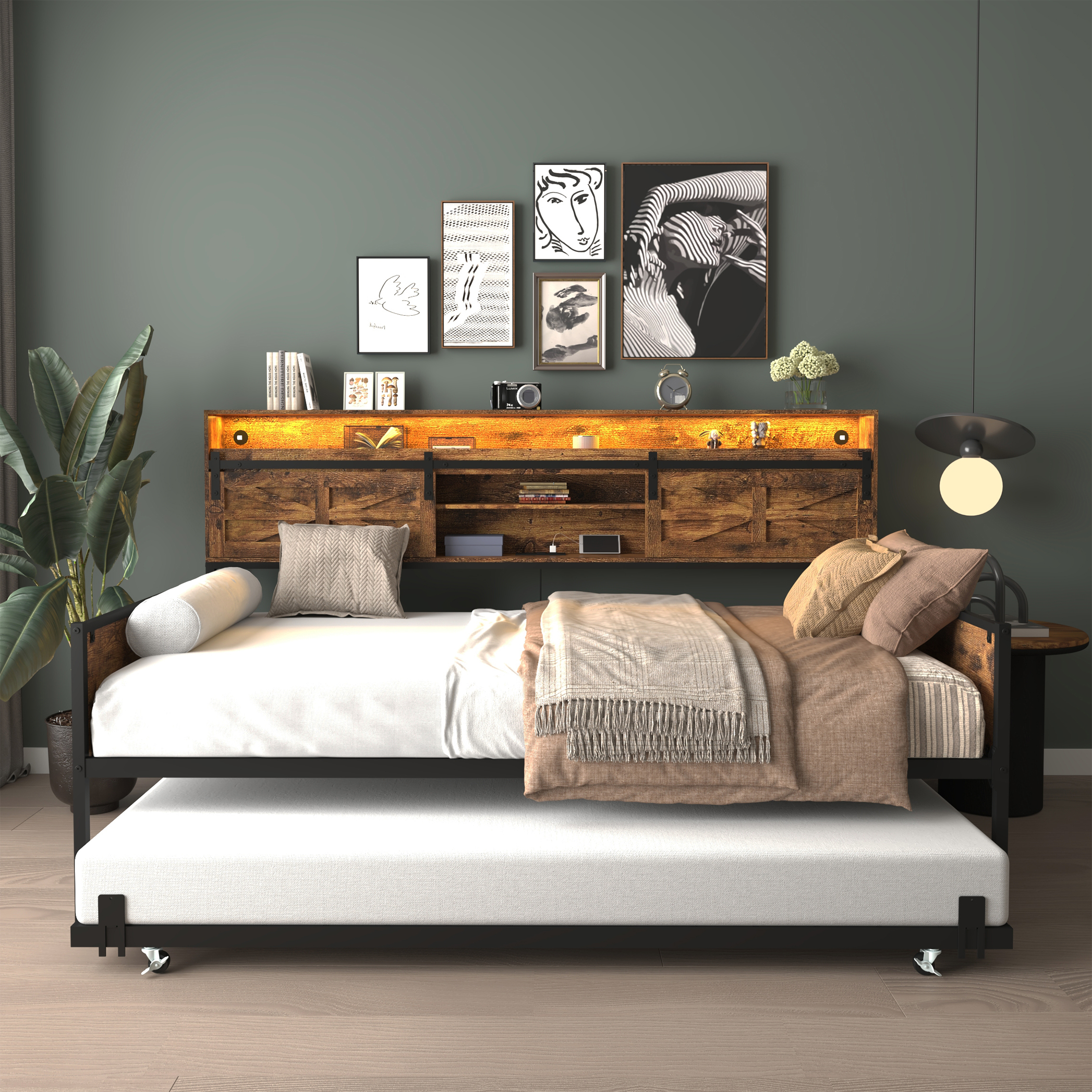 PAPROOS Twin Size Daybed with Trundle Included