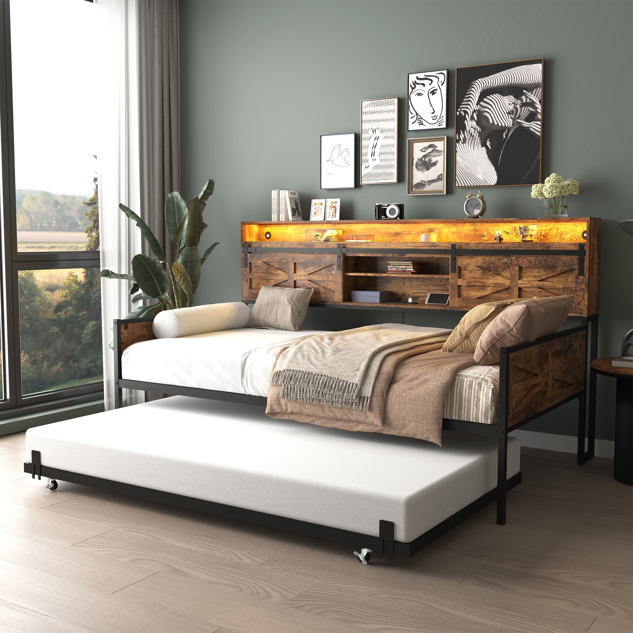 PAPROOS Twin Size Daybed with Trundle Included