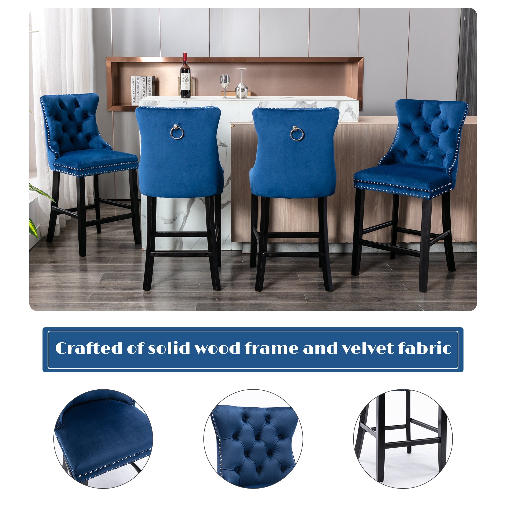 PAPROOS Upholstered Bar Stools Set of 2