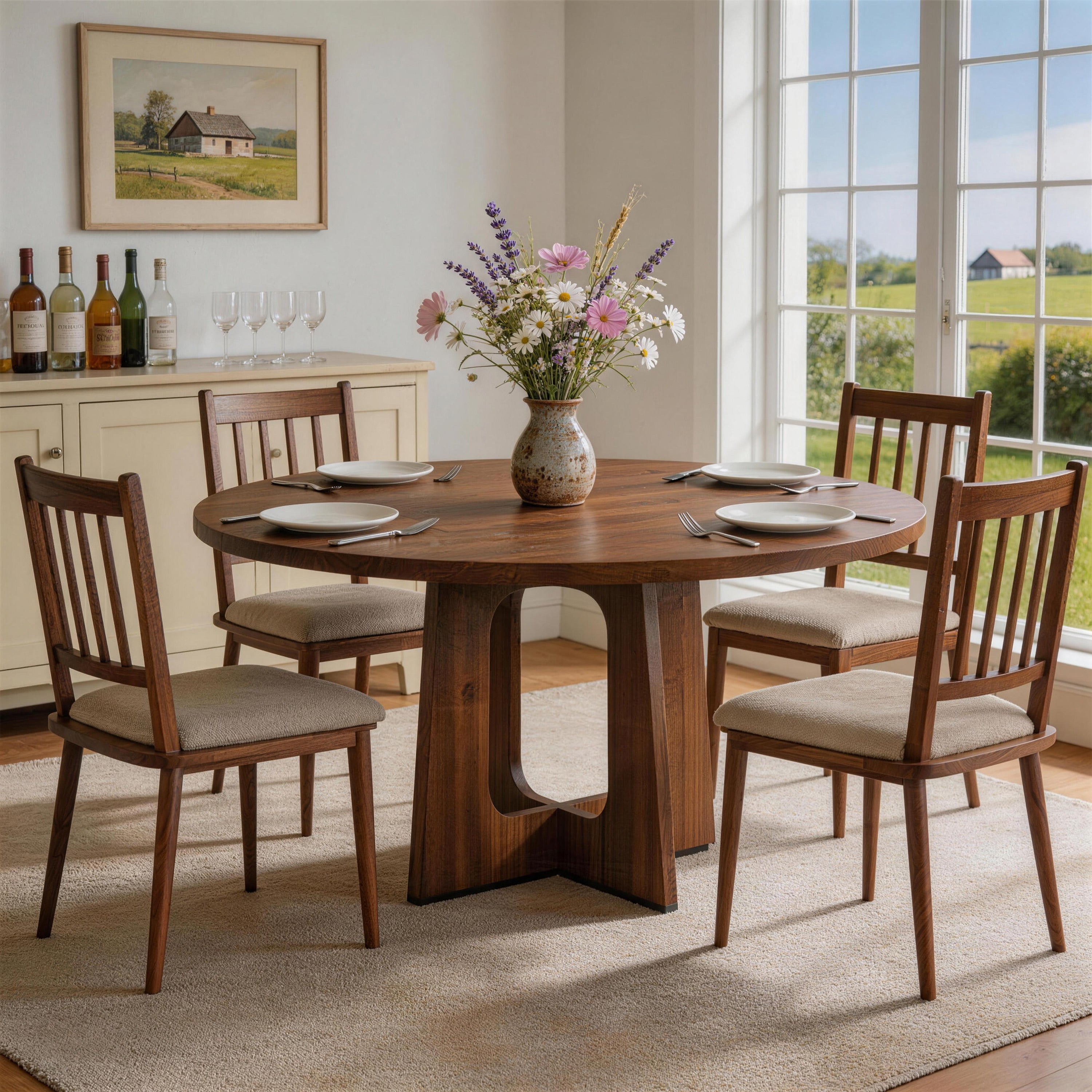 PAPROOS 47'' Round Dining Table for 4