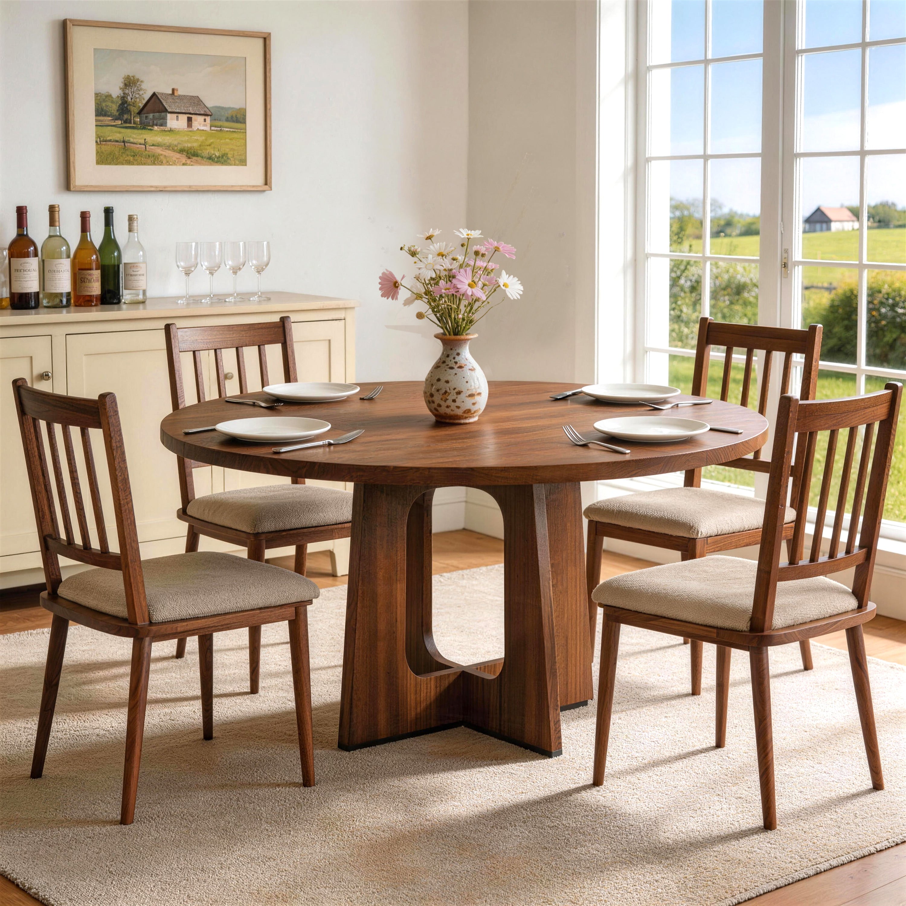 PAPROOS 47'' Round Dining Table for 4