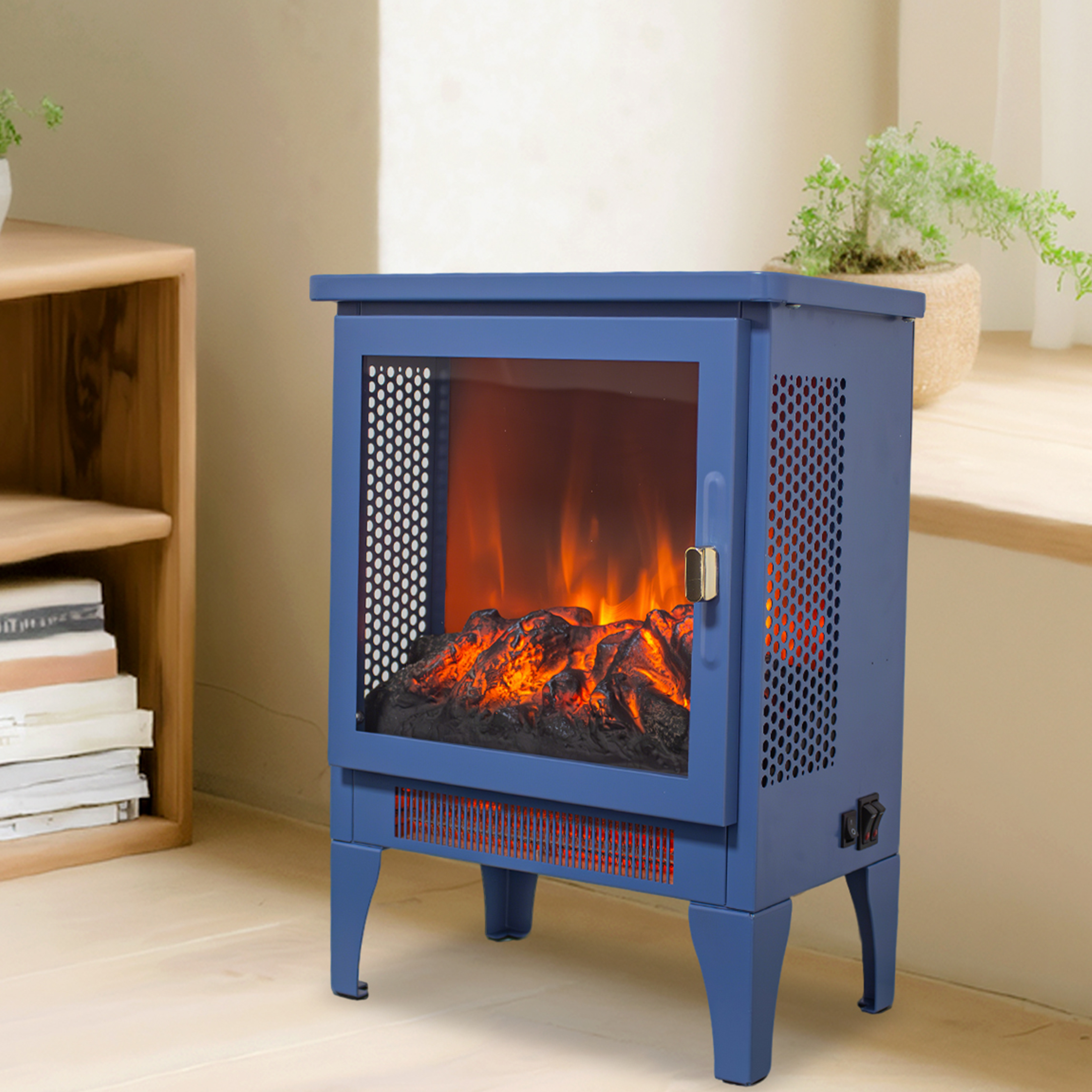 Electric Fireplace Stove Heater, PAPROOS 17" Freestanding Fireplace Stove, 3D Realistic Flame Effect, Fireplace Heater for Home Bedroom,Overheat Protection, CAS Certified, 1400W/700W, Black