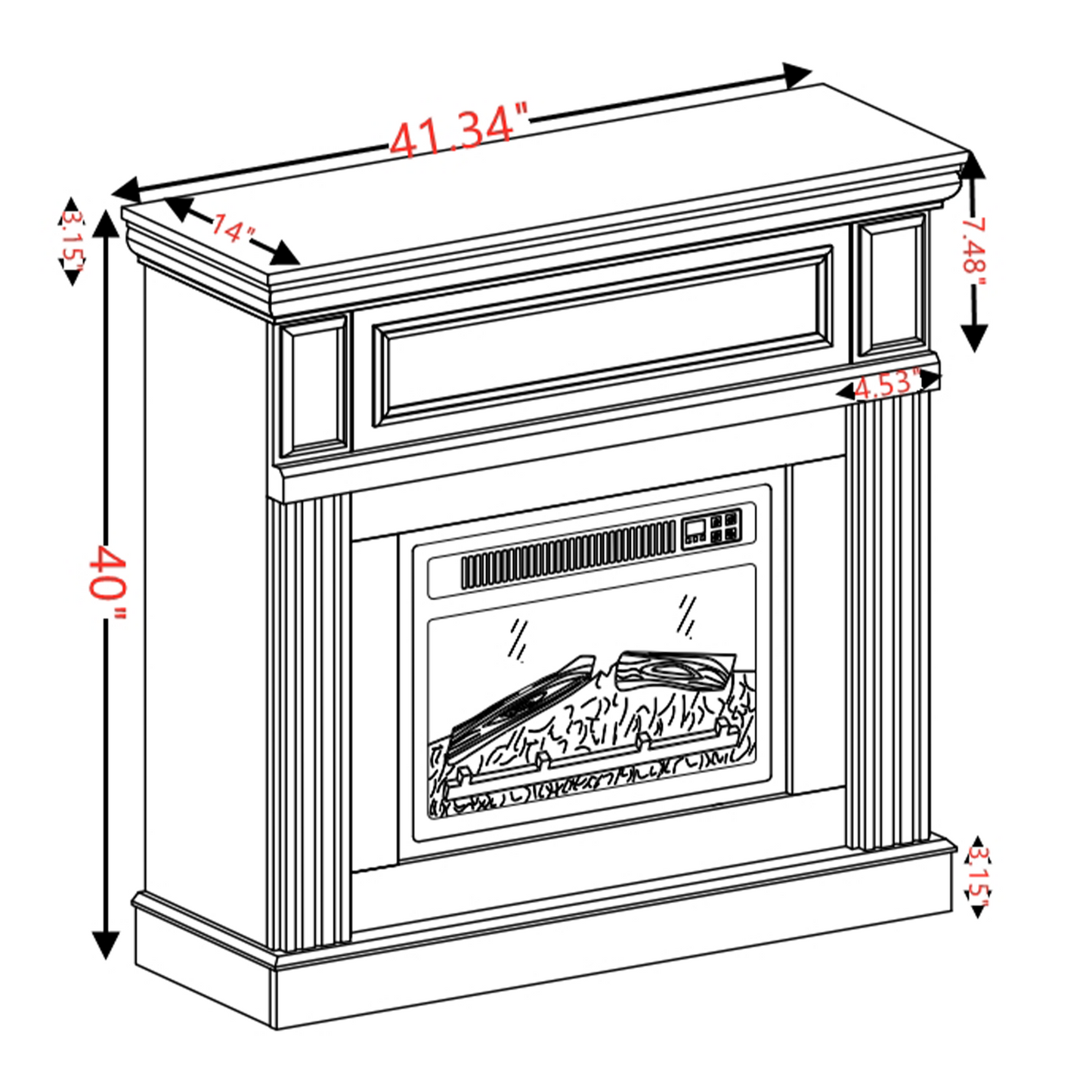 PAPROOS 41” Electric Fireplace with Mantel, Freestanding Electric Fireplace Heater with Remote Control, Adjustable Flame, Timer, Wooden Surround with Fireplace Insert for Living Room, 1400W, White