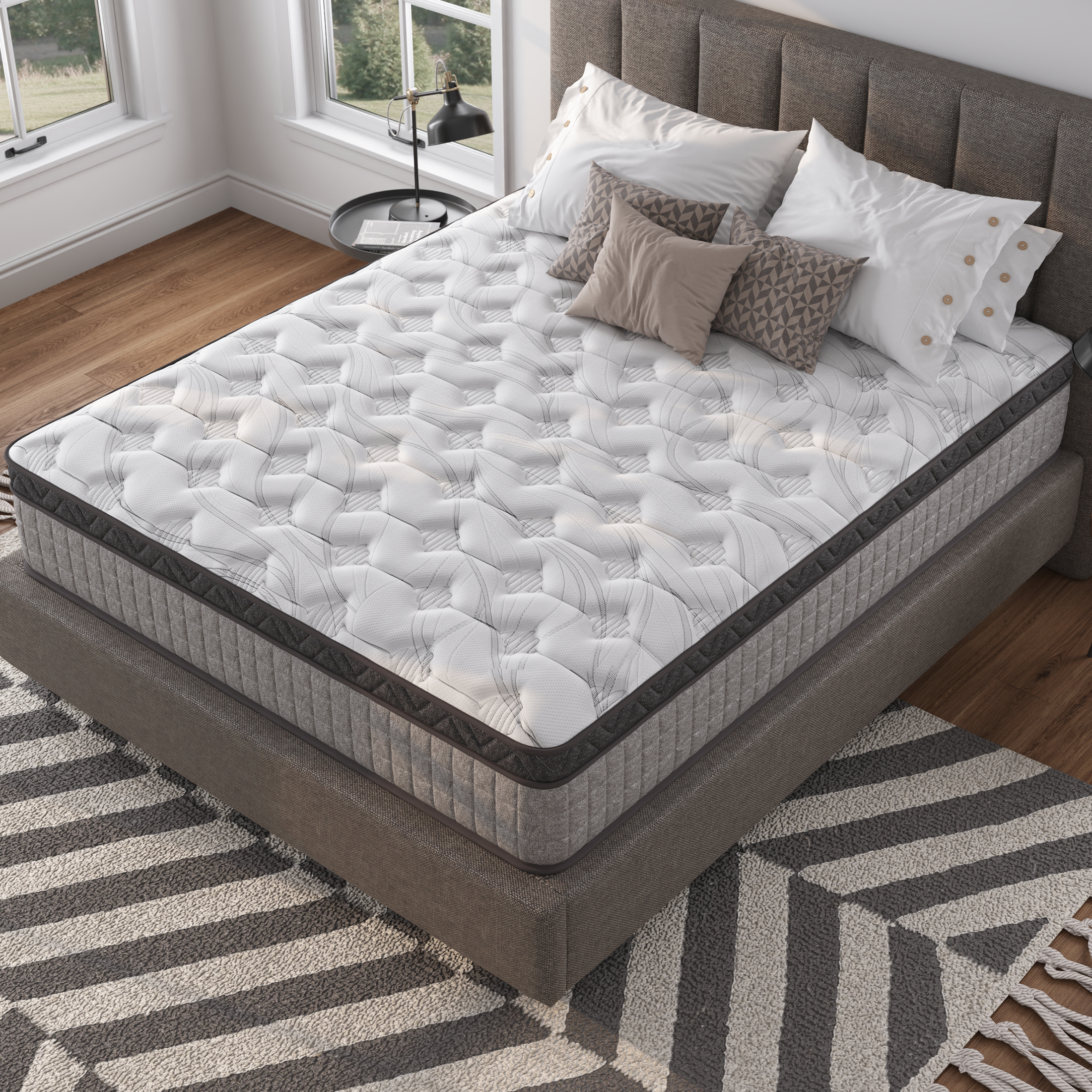 12 inch Twin Mattress, Gel Memory Foam Hybrid Mattress in a Box, Individual Pocket Spring Mattress, Medium Firm, CertiPUR-US Certified, Sleep Support & Pressure Relief, Grey