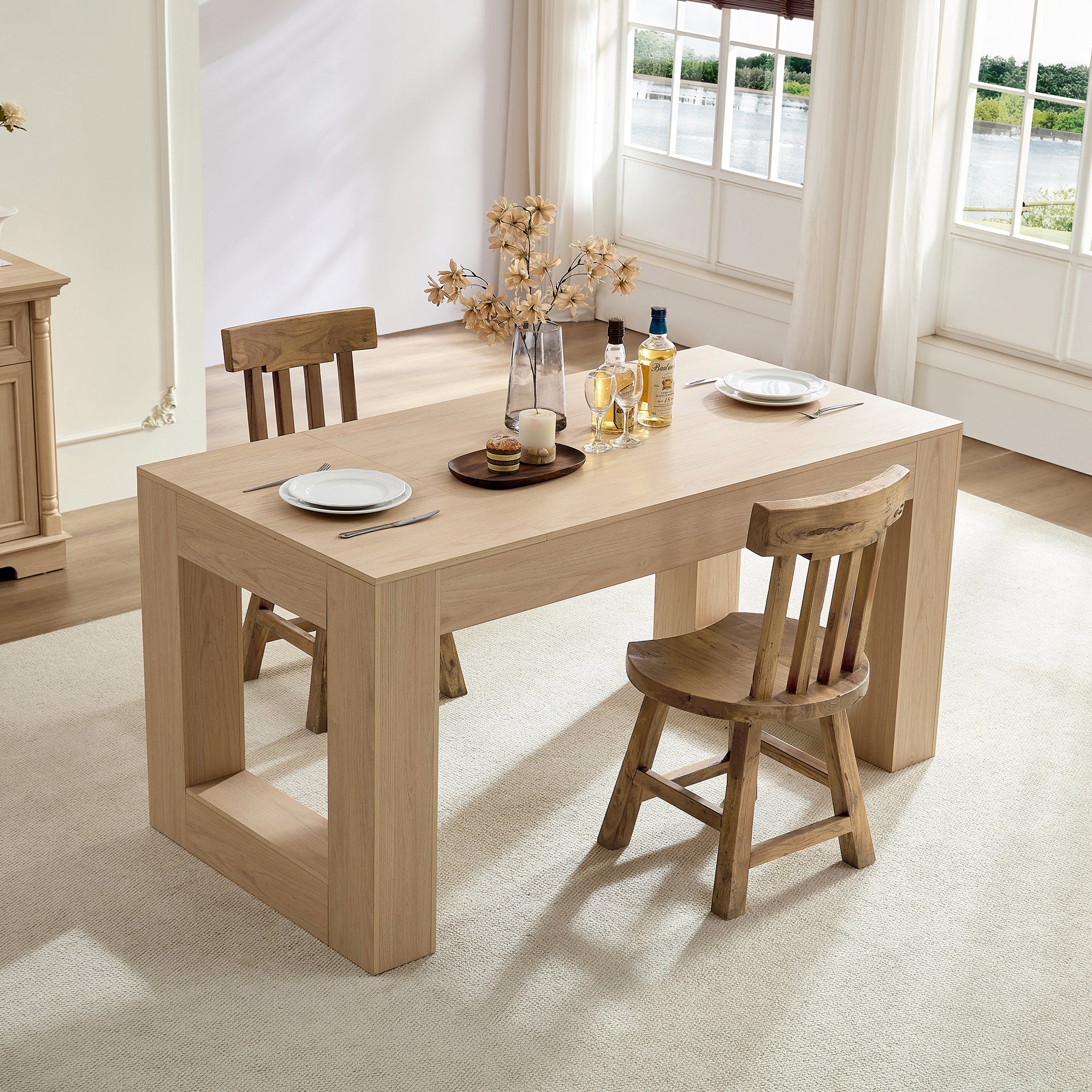 PAPROOS Rectangular Dining Table for 4-6, Kitchen Table Wood Legs, Modern Farmhouse Dining Room Table, Wood Dining Table for Kitchen Dining Room, Breakfast Nook, Natural(Only Table)