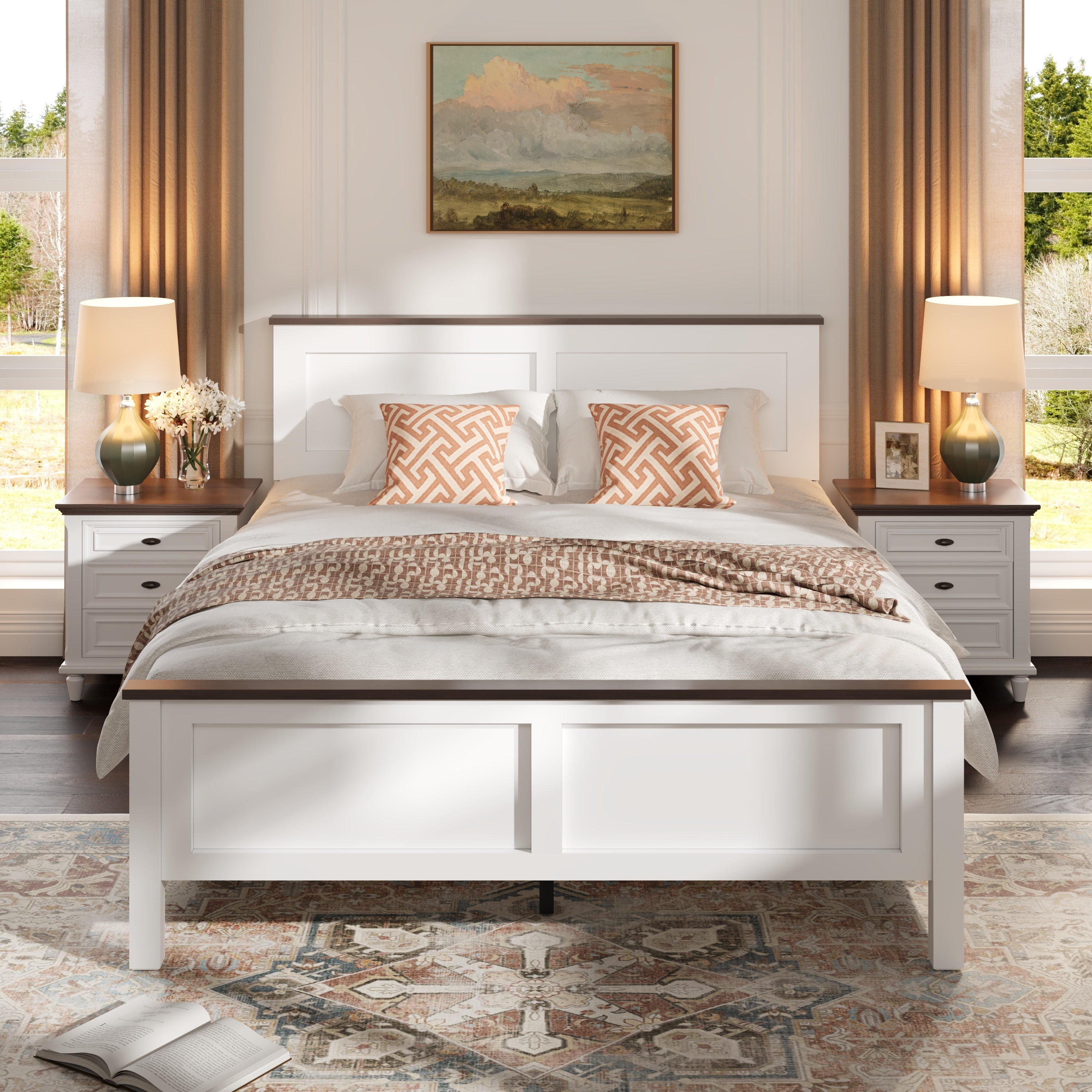 PAPROOS Full Size Bed Frame, Wooden Platform Bed with Headboard and Footboard