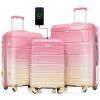 PAPROOS 3-Piece Luggage Set (20''/24''/28''), Hardshell Lightweight Suitcase with USB Port and Side Hooks, Travel Luggage with TSA-Lock, Hardside Rolling Luggage for School, Travel