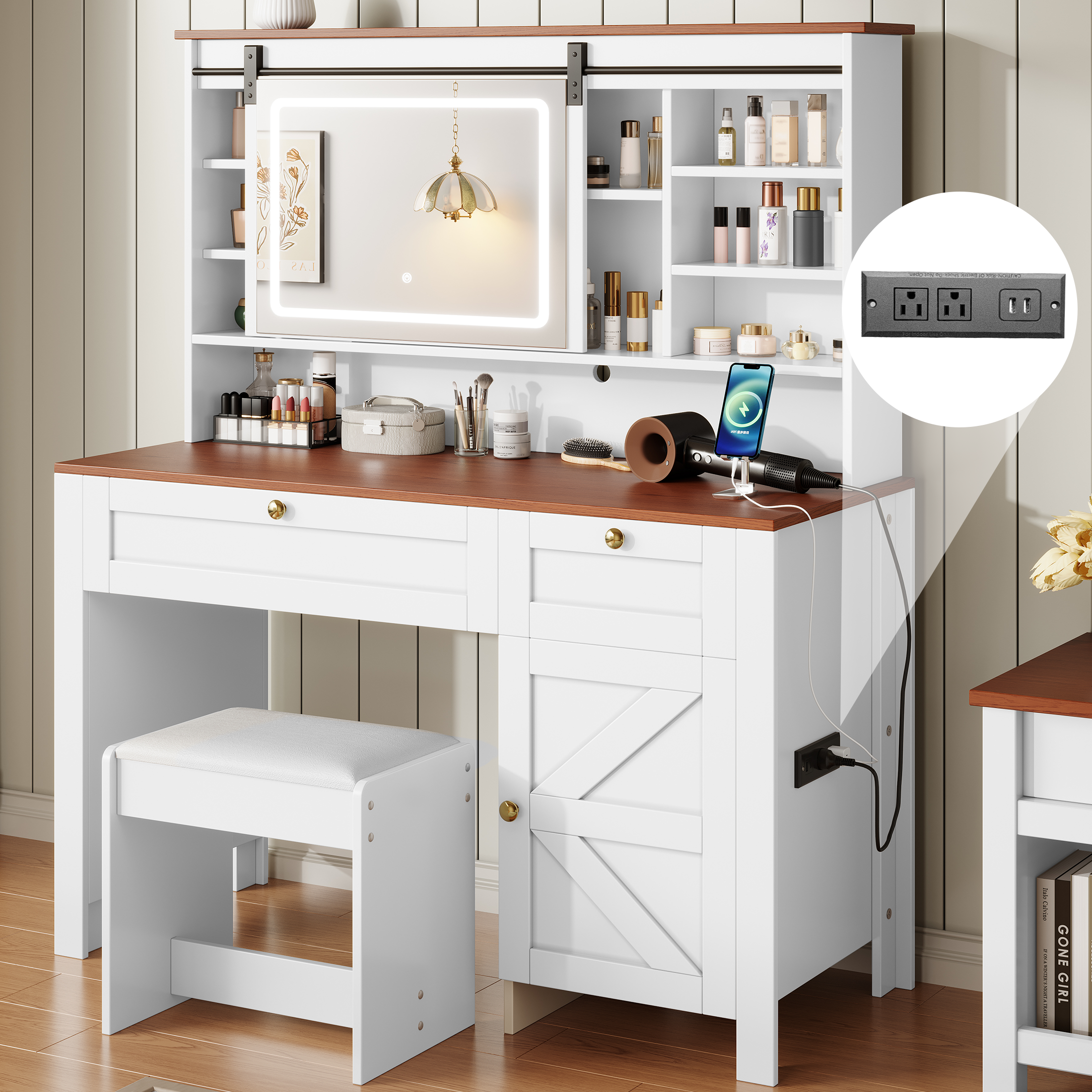 PAPROOS Vanity Set with Mirror and Lights
