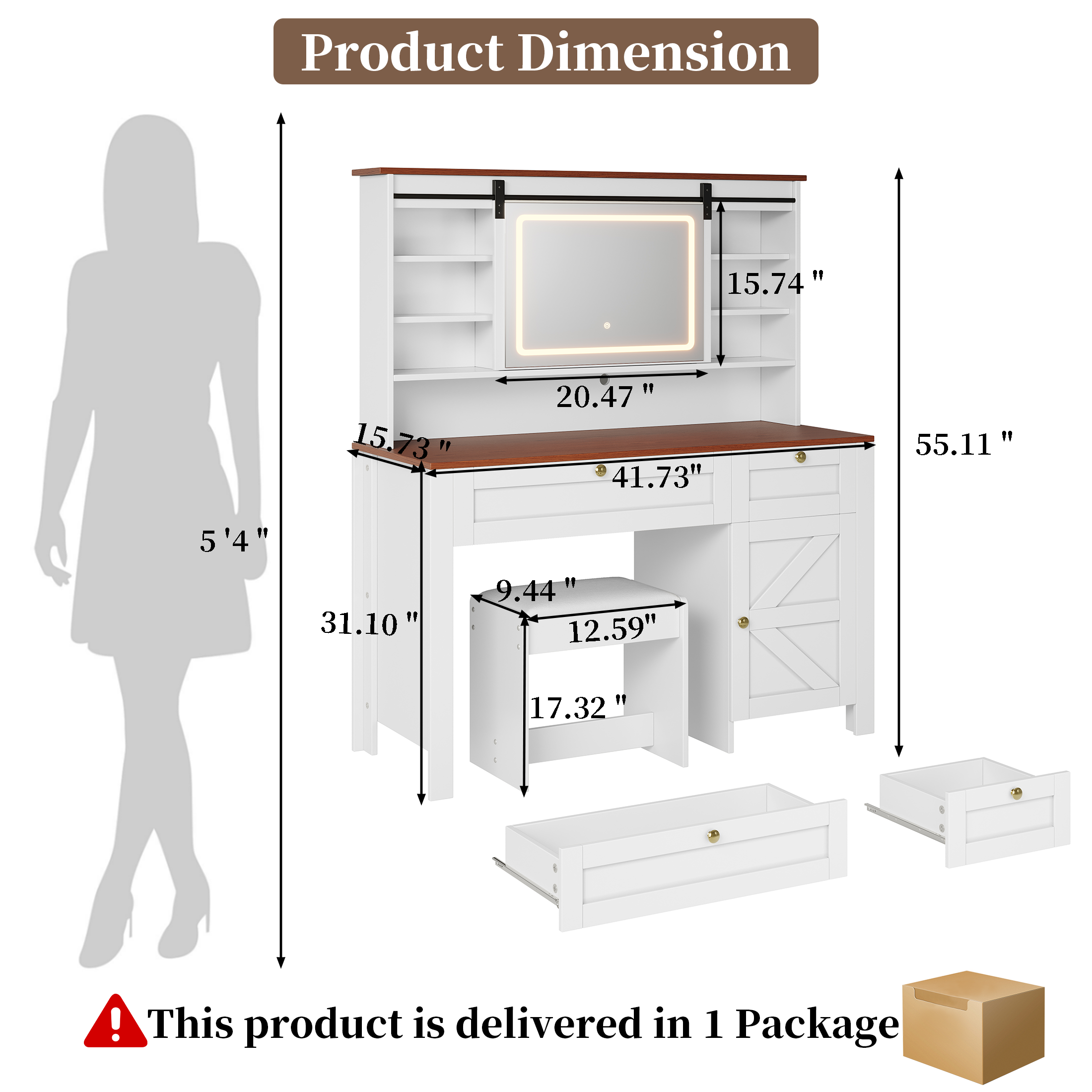 PAPROOS Vanity Set with Mirror and Lights