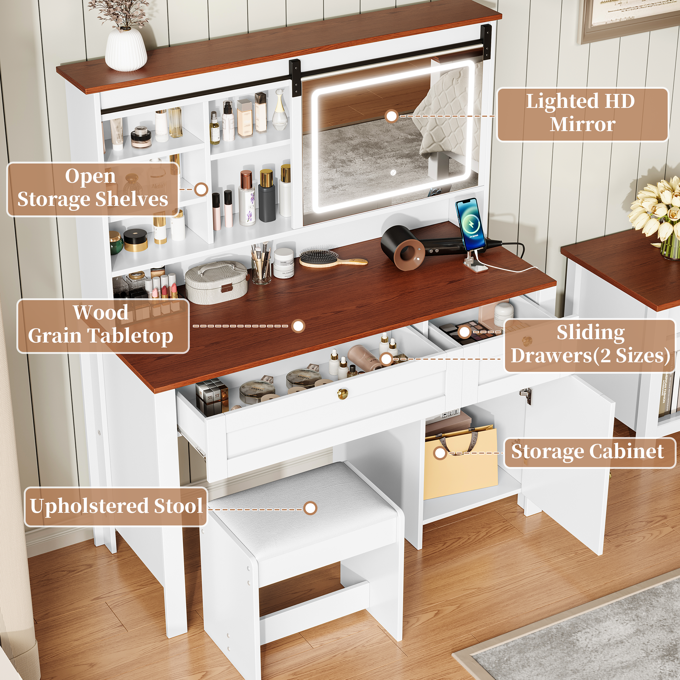 PAPROOS Vanity Set with Mirror and Lights
