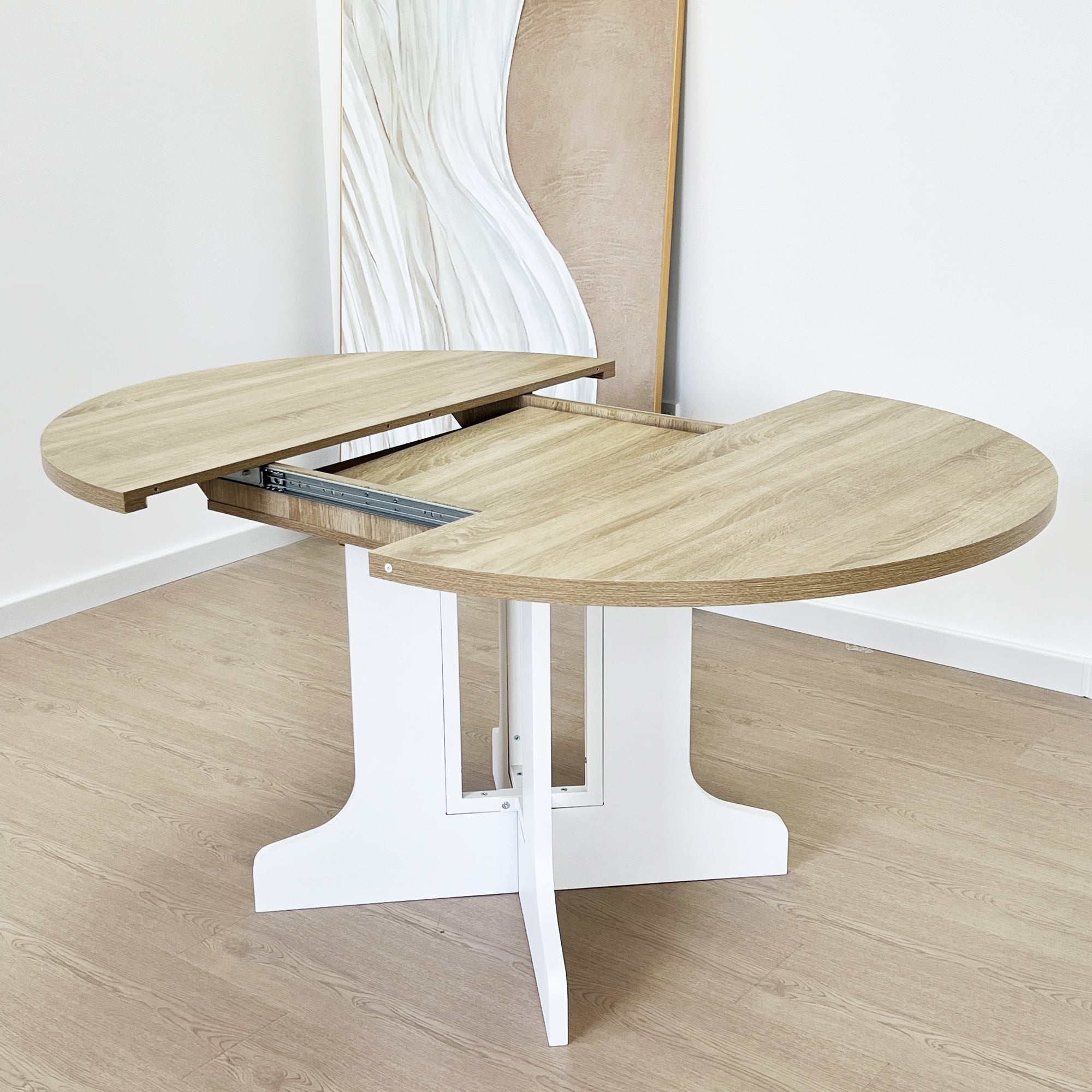 59" Extendable Dining Table for 4-6, Paproos Expandable Oval Dining Table, Kitchen Table, Modern Farmhouse Dining Room Table, Dinner Table for Small Spaces, Kitchen Living Room, White Oak(Obly Table)