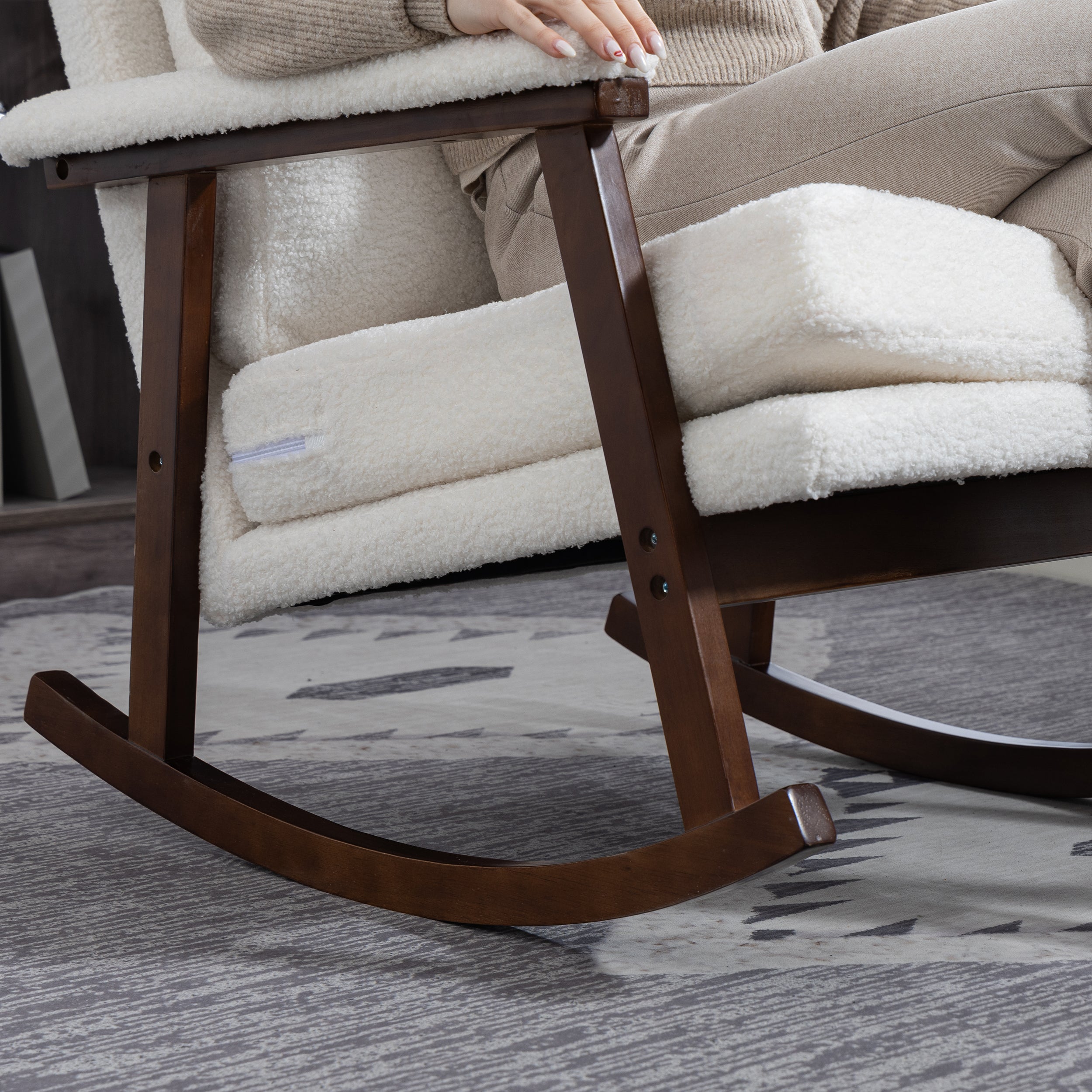 Paproos Rocking Chair, Paproos Velvet Upholstered Rocker Chair, Glider Rocker Accent Chair with Cushion, Rocking Chair for Nursery, Armchair Reading Chair for Living Room Bedroom