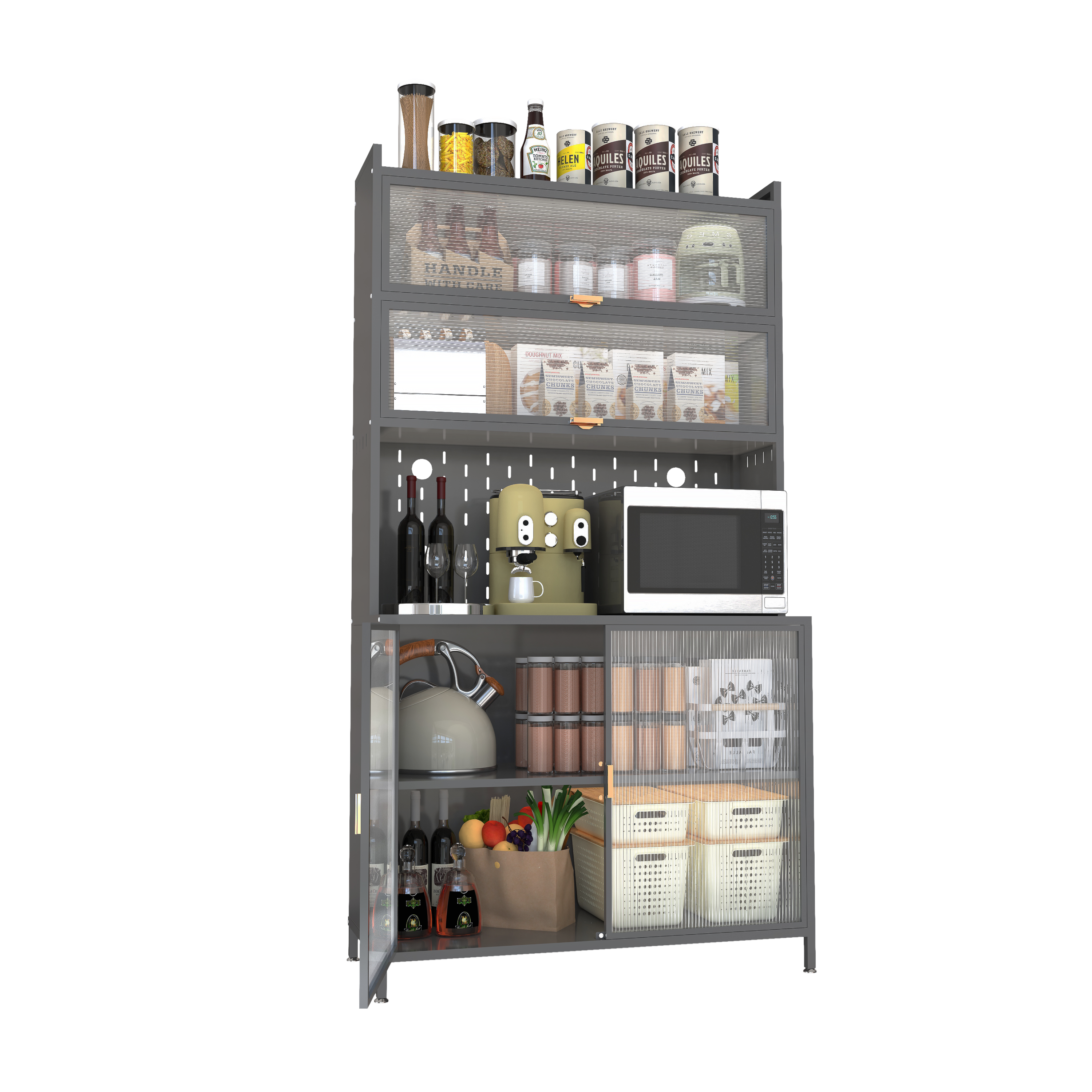 PAPROOS 73” Tall Kitchen Pantry Cabinet, Metal Pantry Cabinet with 6 Level Flip Doors, Pegboard, Modern Pantry Storage Cabinet with Anti-Tip Design, Hutch for Kitchen, Dining Room, Living Room