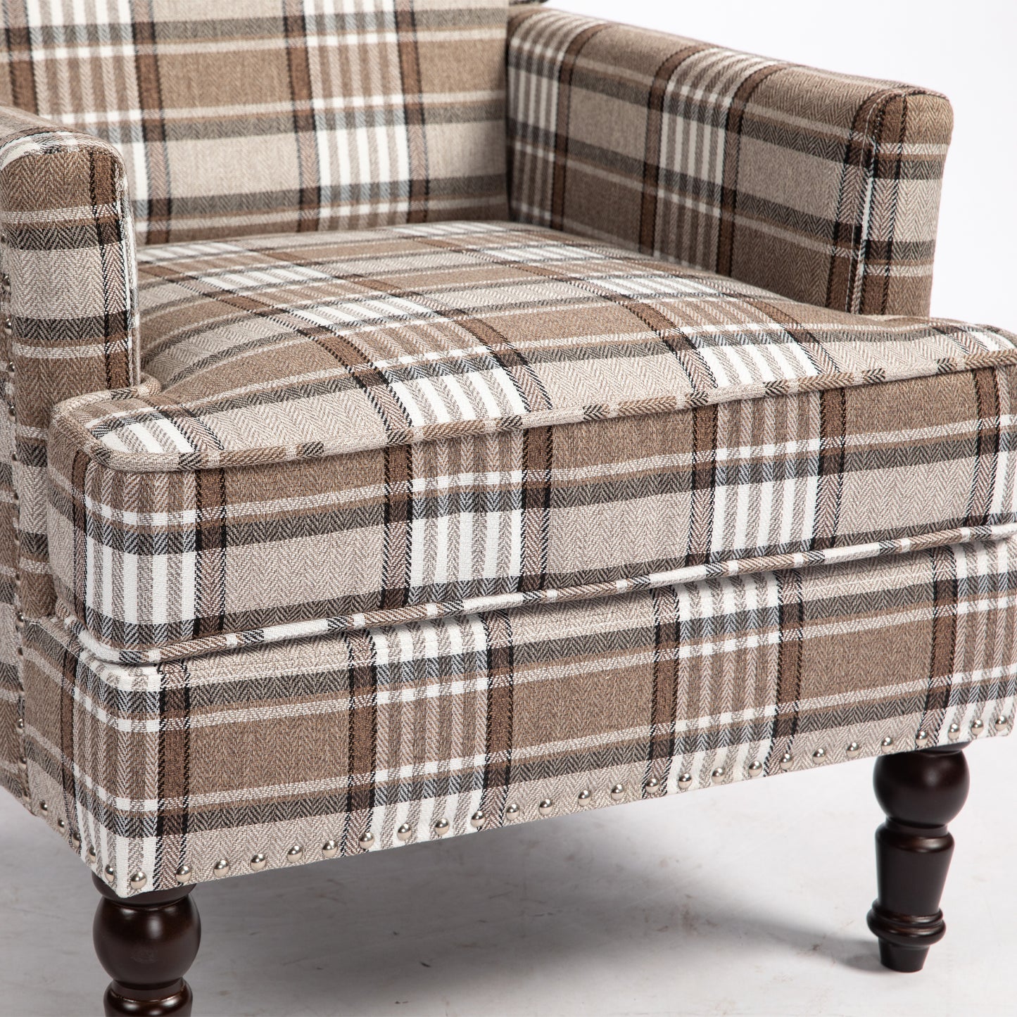 PAPROOS Upholstered Accent Chair, Vintage Arm Chair with Blue and White Striped Linen Fabric and Nailhead Trim, Comfort Reading Chair Lounge Chair, Armchair for Living Room, Bedroom, Blue