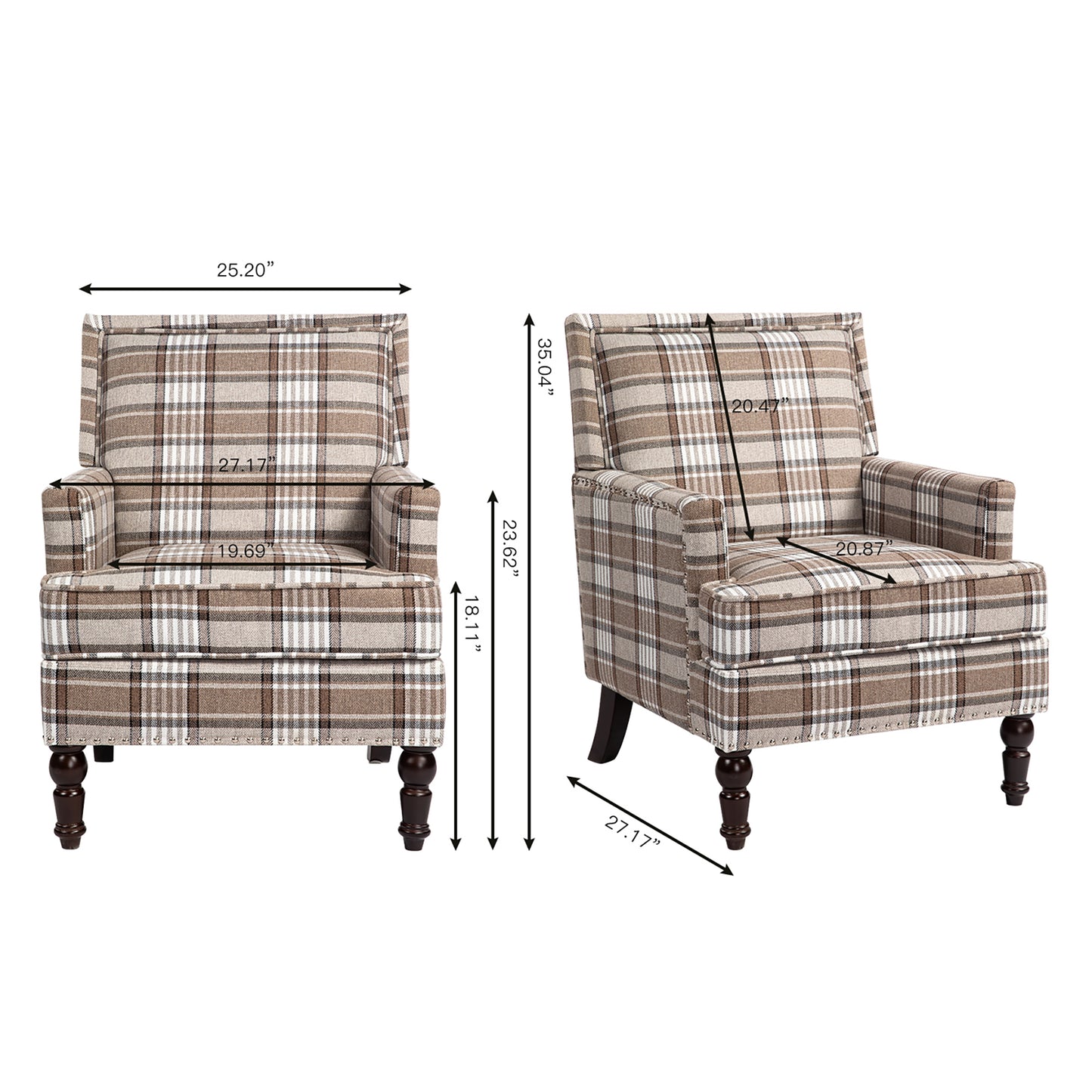 PAPROOS Upholstered Accent Chair, Vintage Arm Chair with Blue and White Striped Linen Fabric and Nailhead Trim, Comfort Reading Chair Lounge Chair, Armchair for Living Room, Bedroom, Blue