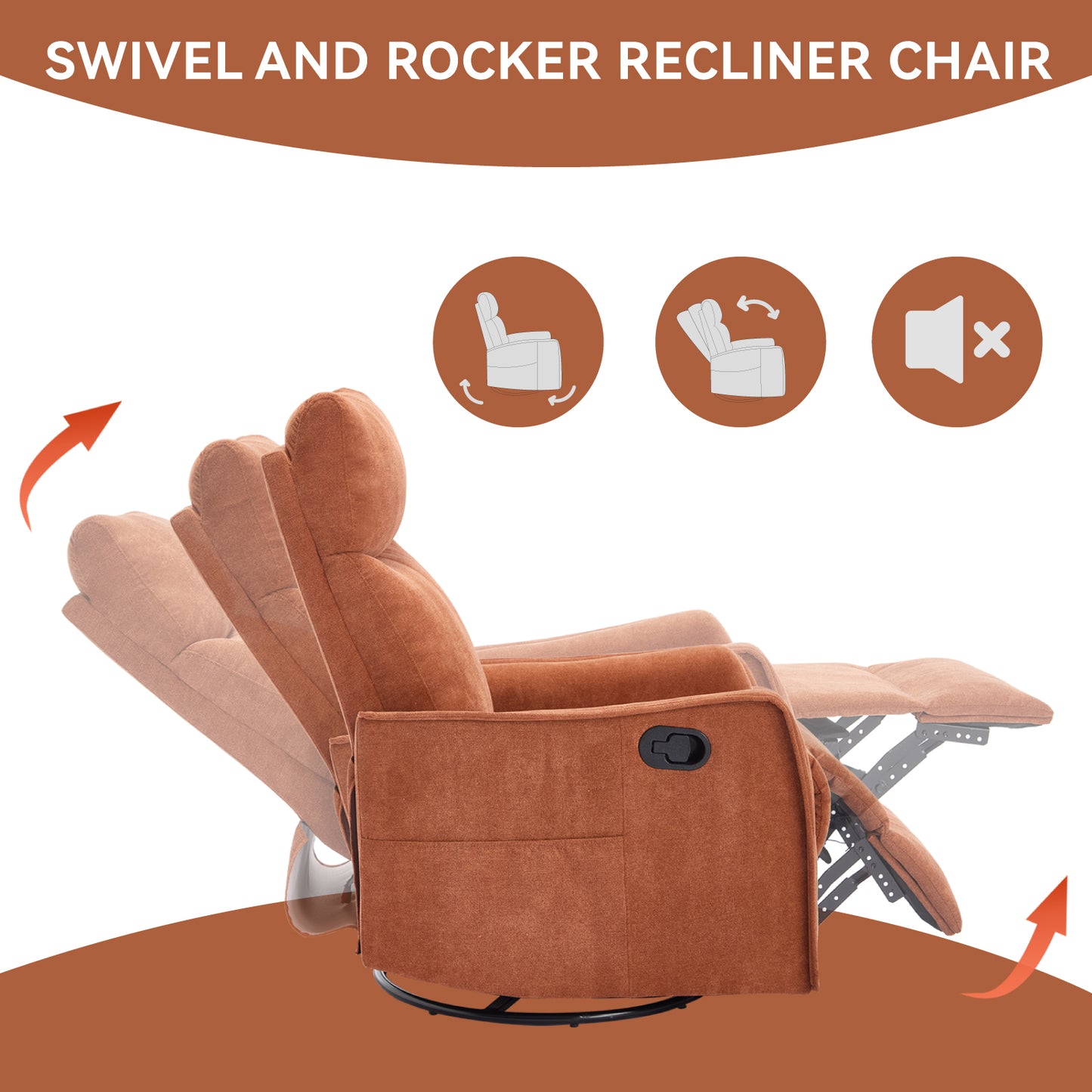 PAPROOS Heat Massage Recliner Chair, 360°Swivel Rocker Recliner Chair, Home Theater Recliner with 2 Side Pockets, Push Back Recliner, Nursery Chair for Bedroom, Living Room