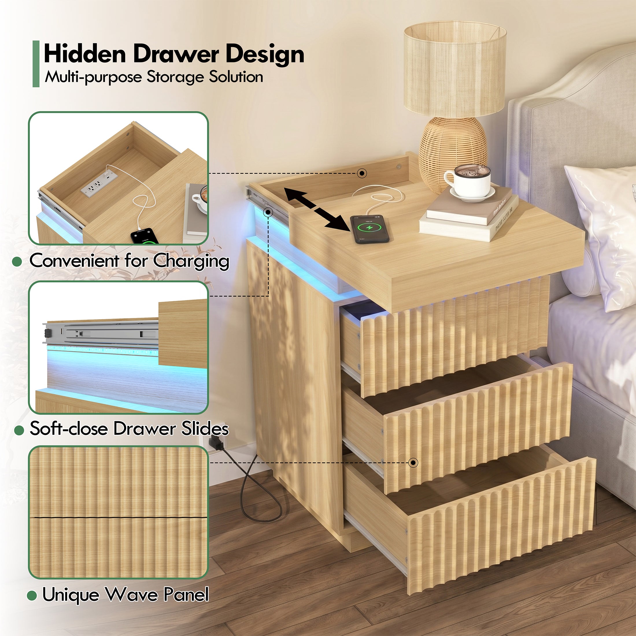 PAPROOS Nightstand Set of 2